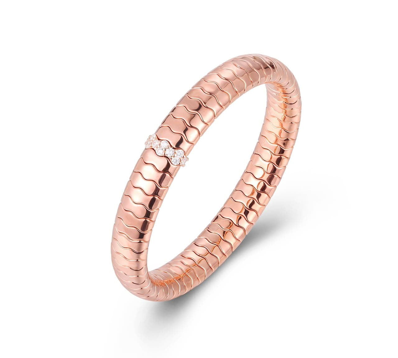 Bracelets XS:  45mm / Yellow Gold / 1 18K Gold Over Ceramic and Diamond Wave Stretch Bracelet