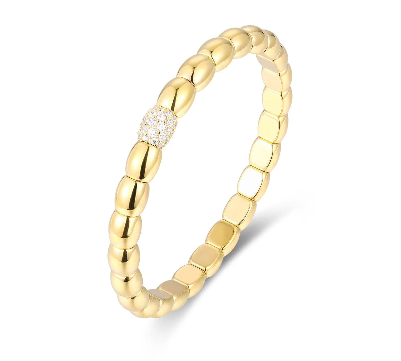 Bracelets XS:  45mm / Yellow Gold / 1 Diamond Barrels 18K Gold Over Ceramic and Diamond Barrel Stretch Bracelet