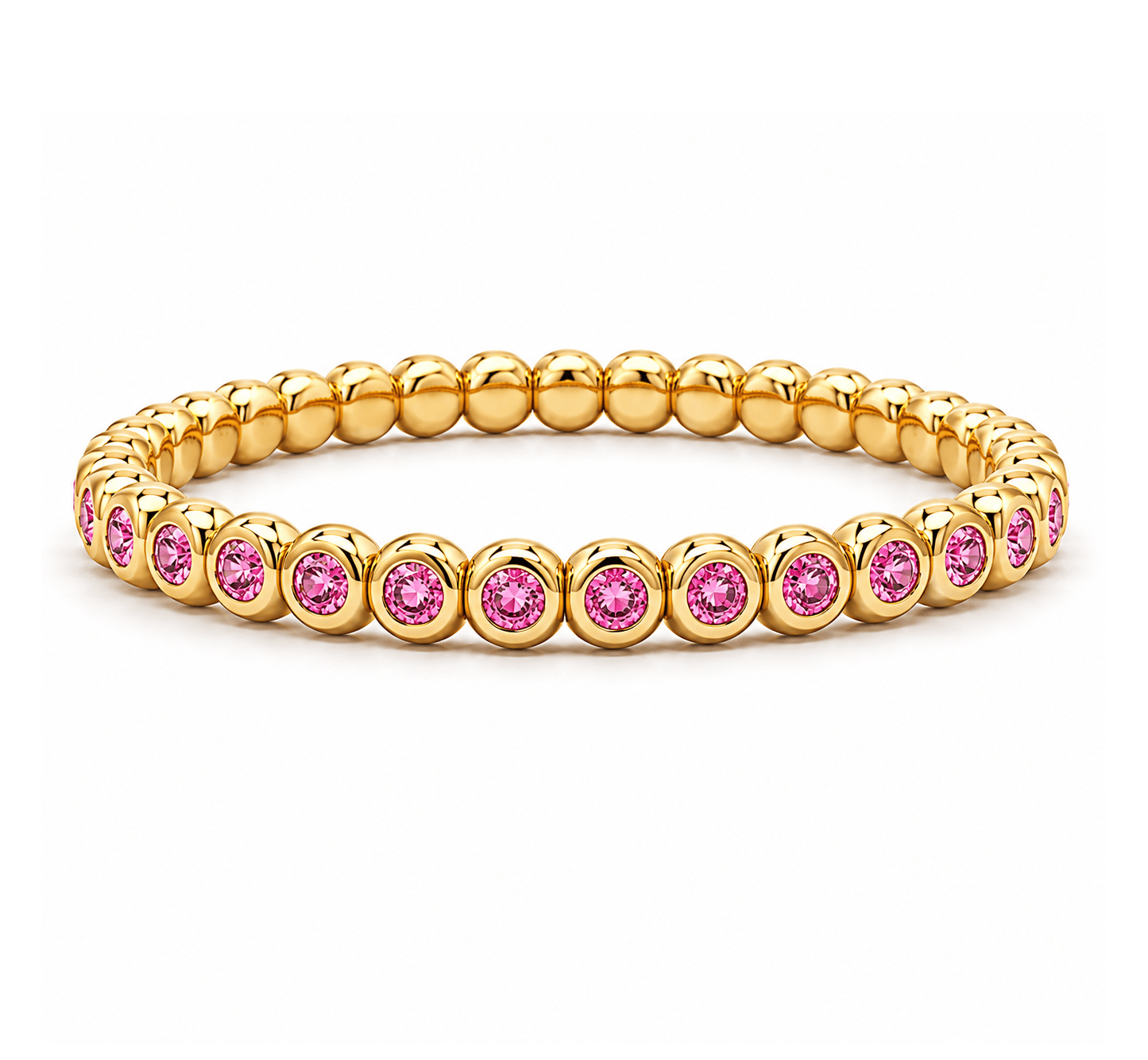 Bracelets XS:  45mm / Yellow Gold 18K Gold And Pink Sapphire Bezel Set Stretch Tennis Bracelet