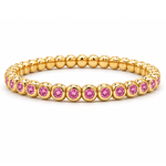 Bracelets XS:  45mm / Yellow Gold 18K Gold And Pink Sapphire Bezel Set Stretch Tennis Bracelet