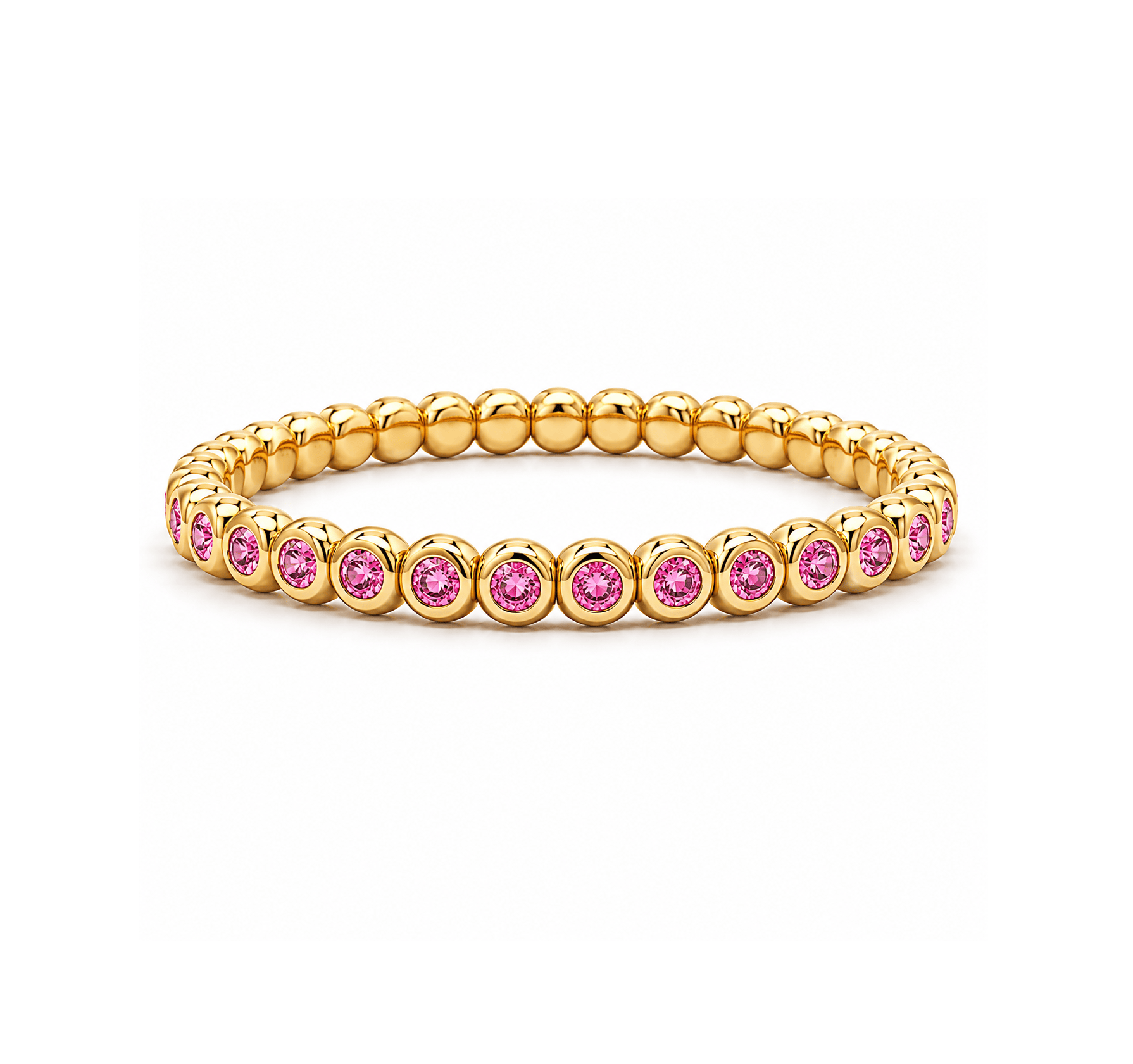 Bracelets XS:  45mm / Yellow Gold 18K Gold And Pink Sapphire Bezel Set Stretch Tennis Bracelet