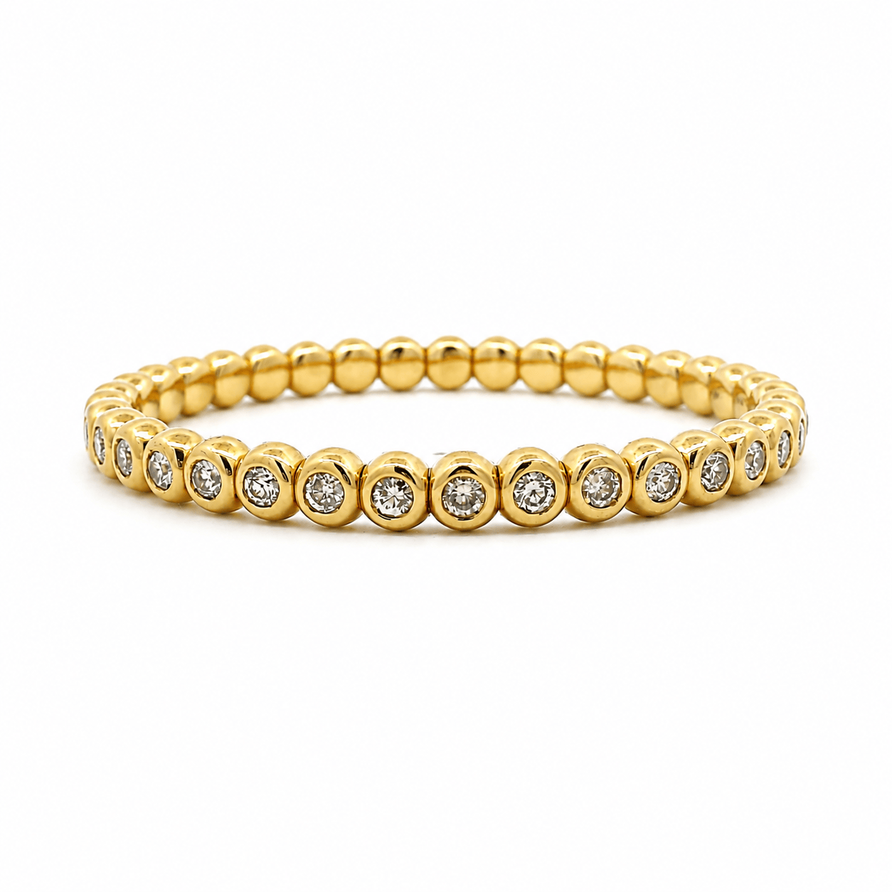 Bracelets XS:  45mm / Yellow Gold 18K Gold And White Diamond Bezel Set Stretch Bracelet