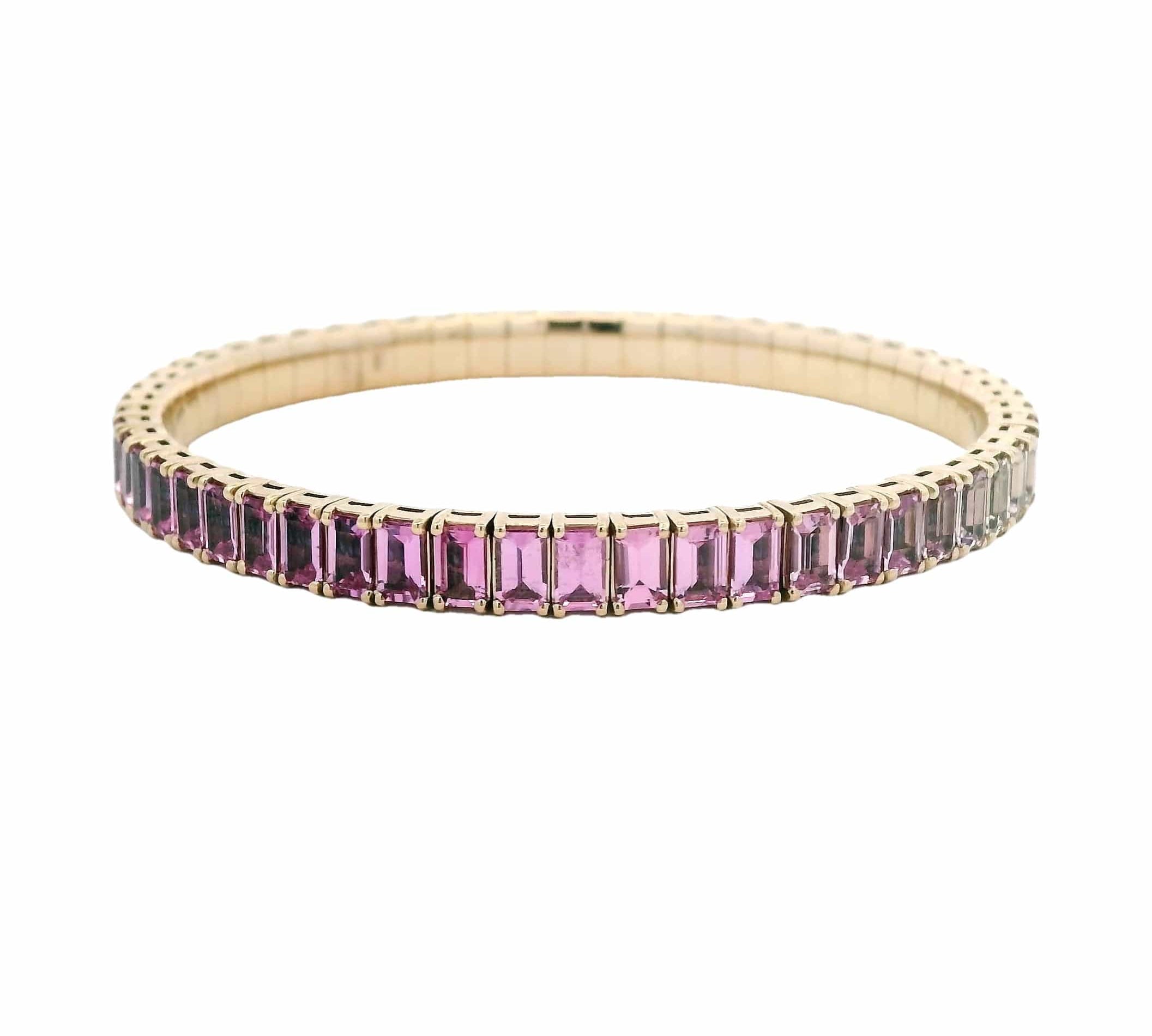 Bracelets XS:  45mm / Yellow Gold 18K Gold Stretch Emerald Cut Ombre Pink Sapphire Tennis Bracelet