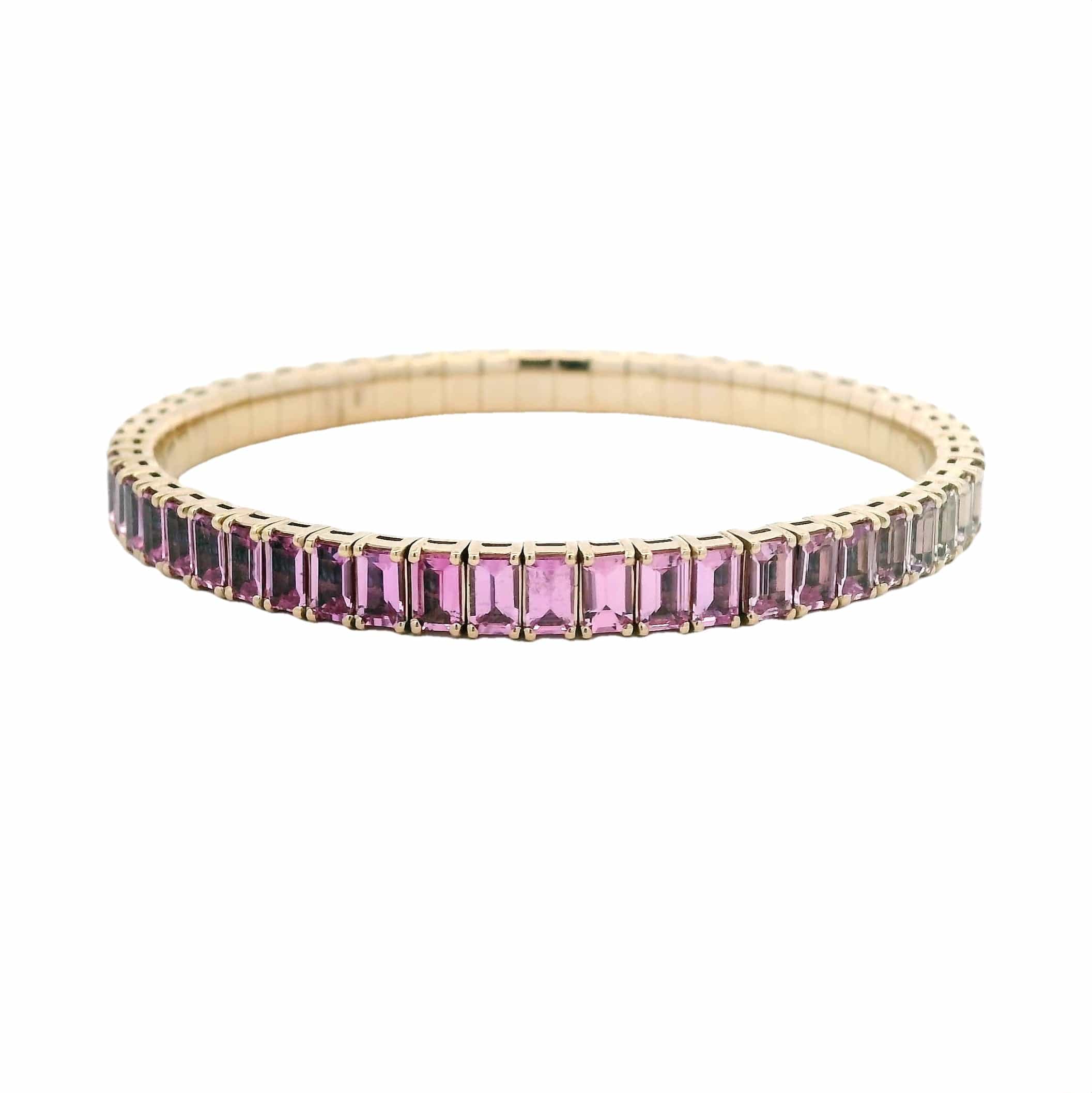 Bracelets XS:  45mm / Yellow Gold 18K Gold Stretch Emerald Cut Ombre Pink Sapphire Tennis Bracelet