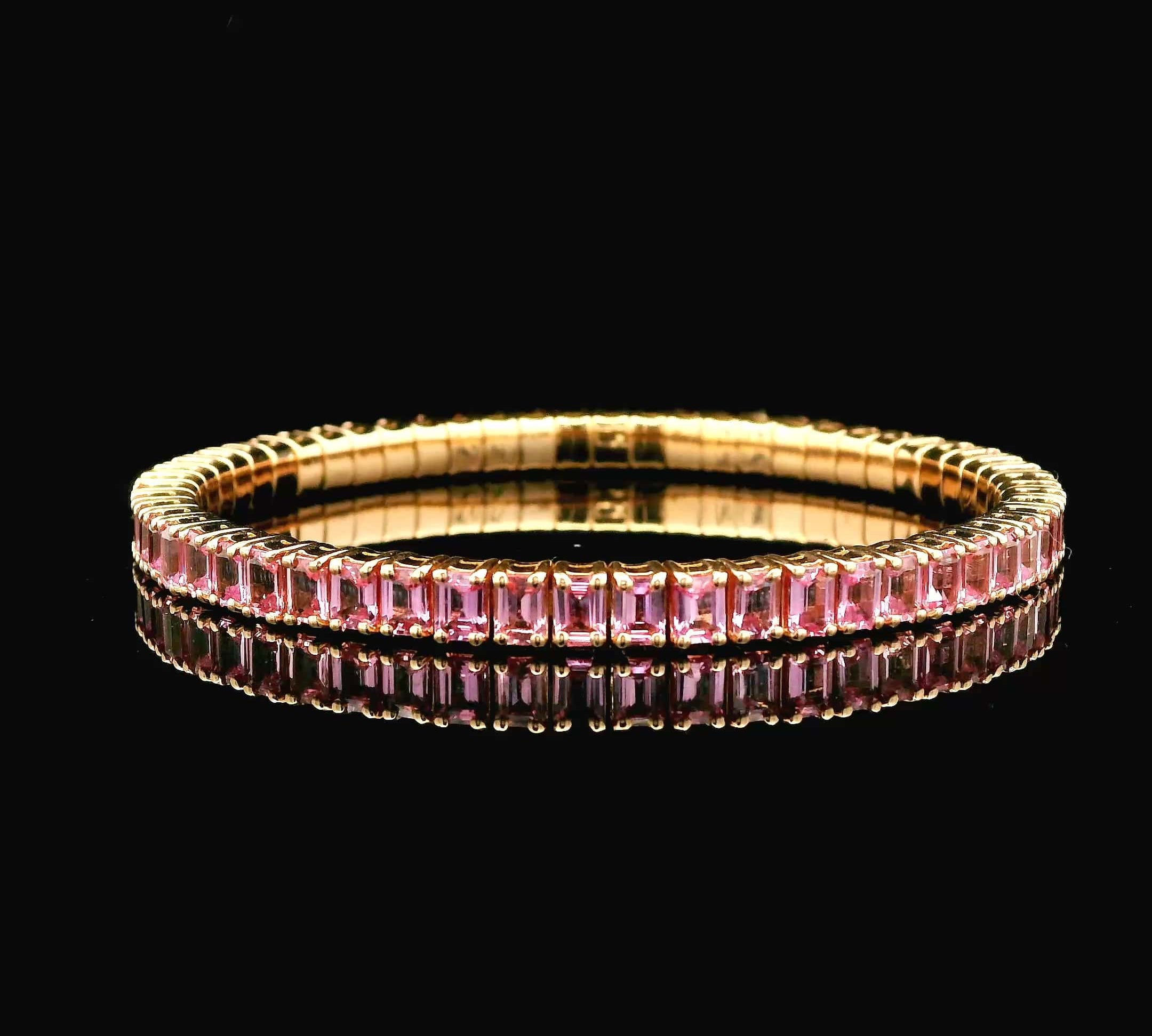 Bracelets XS:  45mm / Yellow Gold 18K Gold Stretch Emerald Cut Pink Sapphire Tennis Bracelet