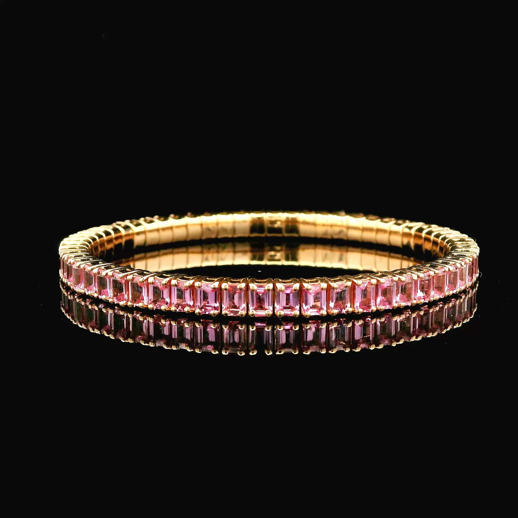 Bracelets XS:  45mm / Yellow Gold 18K Gold Stretch Emerald Cut Pink Sapphire Tennis Bracelet