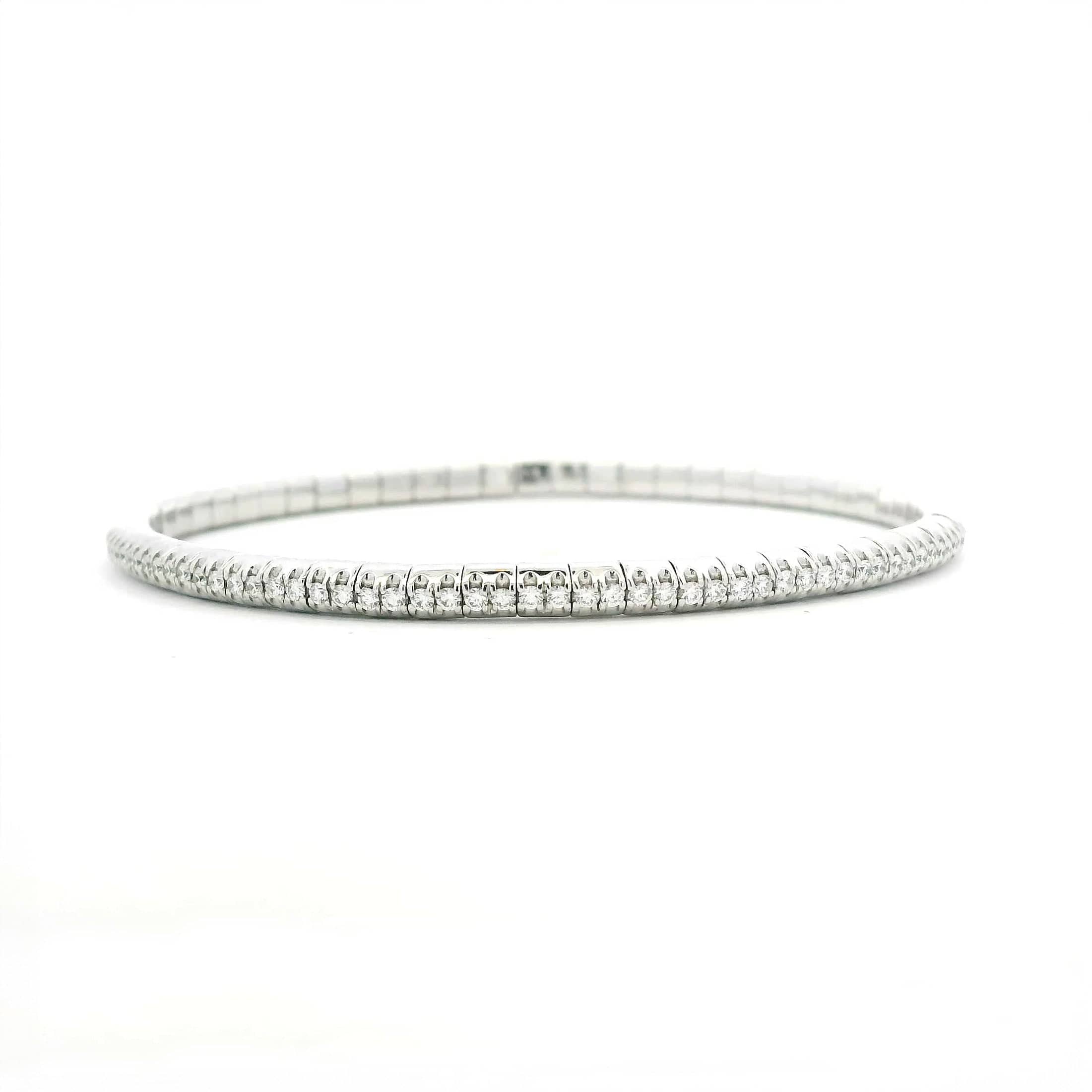Bracelets XS:  45mm / Yellow Gold / 2.07-2.79 Carats Diamonds TW 18K Stretch Round Diamond Mini Tennis Bracelet, 1.3  Carats, Natural Mined Diamonds