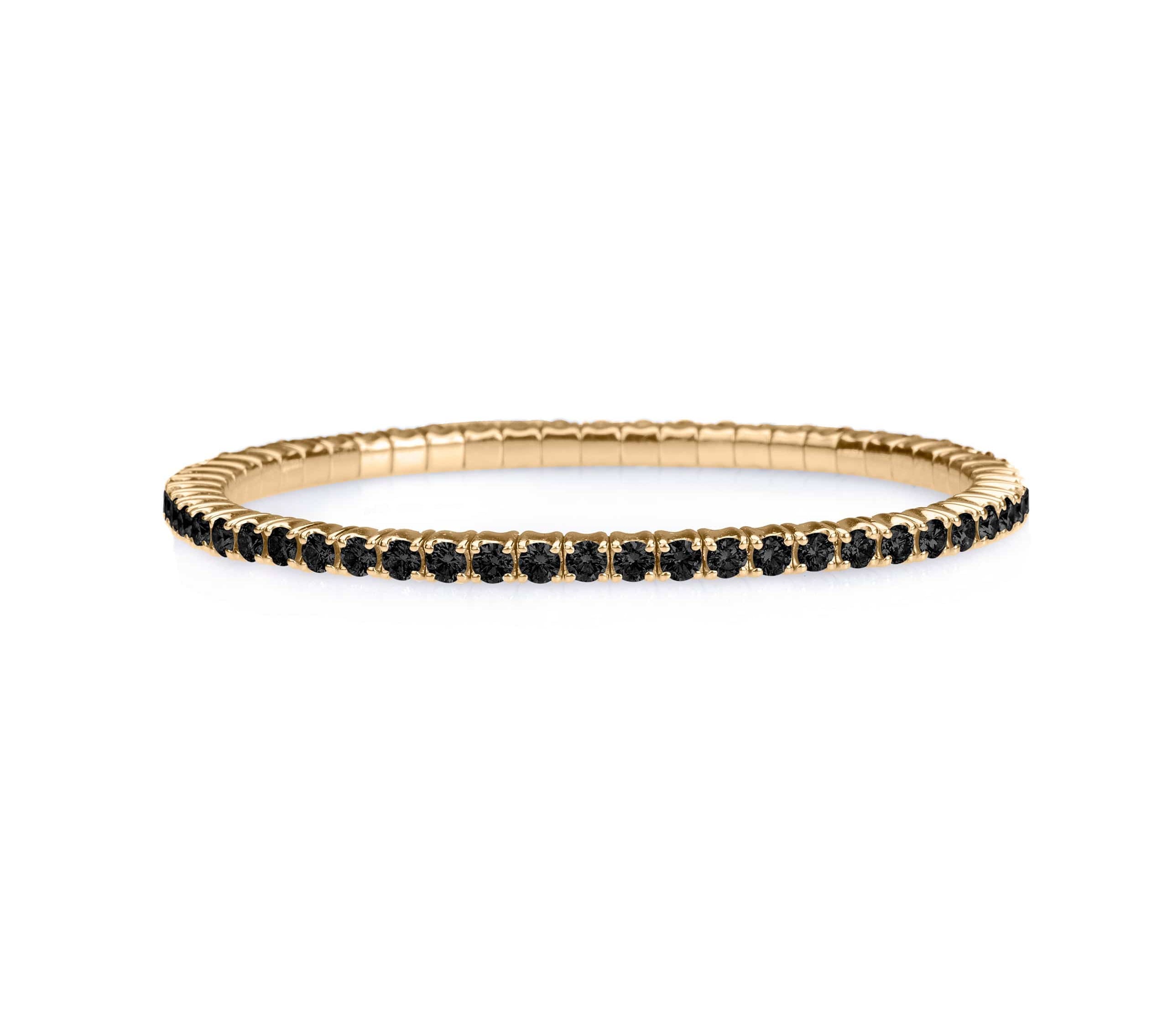 Bracelets XS:  45mm / Yellow Gold / 2.07-2.79 Carats Diamonds TW 18K Stretch & Stack Black Round Diamond Tennis Bracelet, 2.5-6.6 Carats