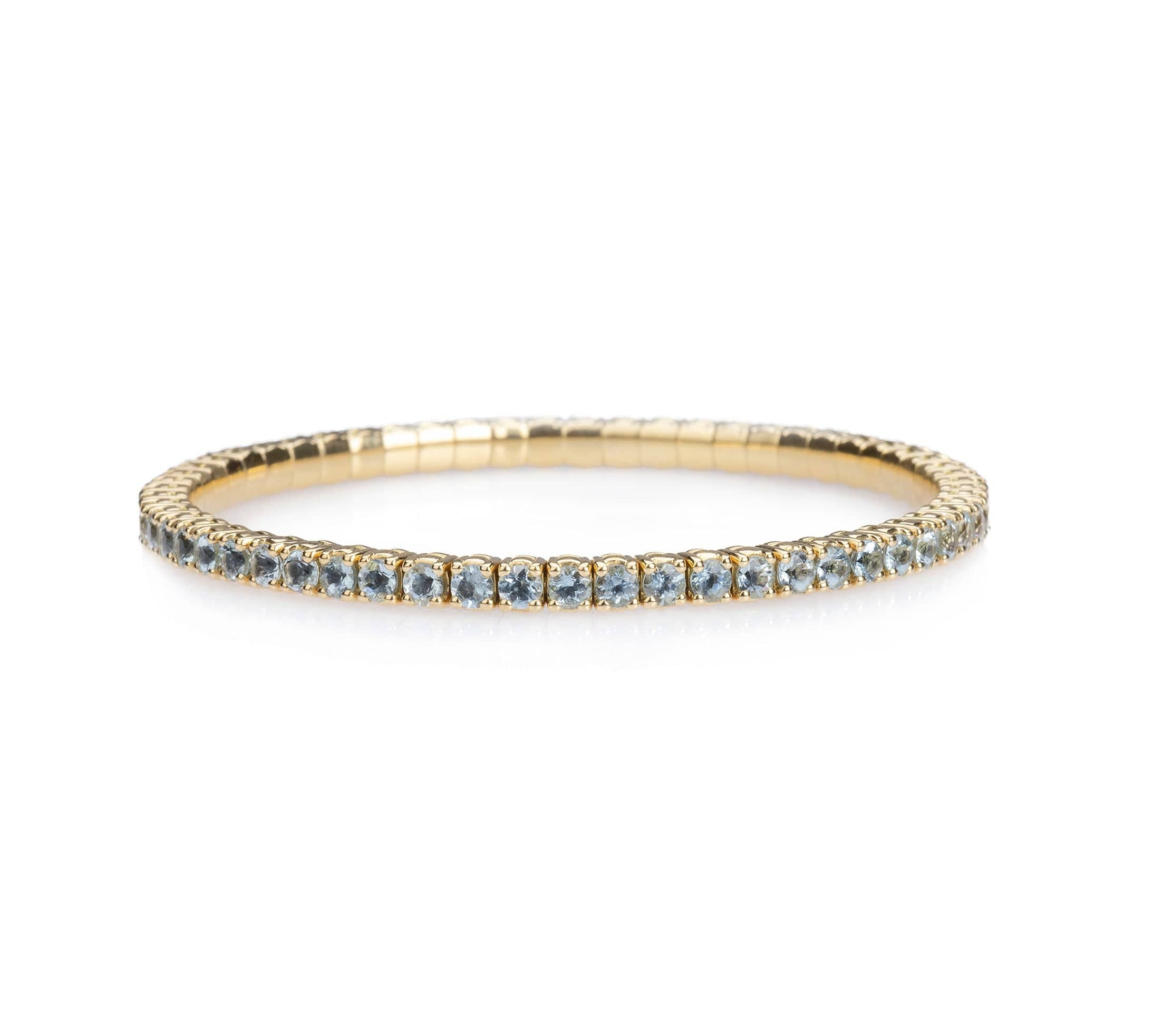 Bracelets XS:  45mm / Yellow Gold / 2.25-2.94 Carats Aquamarine Genstones TW Stretch & Stack Aquamarine Tennis Bracelet, 2.25-8.58 Carats
