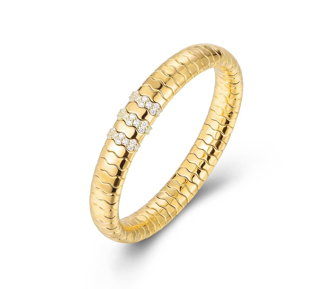Bracelets XS:  45mm / Yellow Gold / 3 18K Gold Over Ceramic and Diamond Wave Stretch Bracelet
