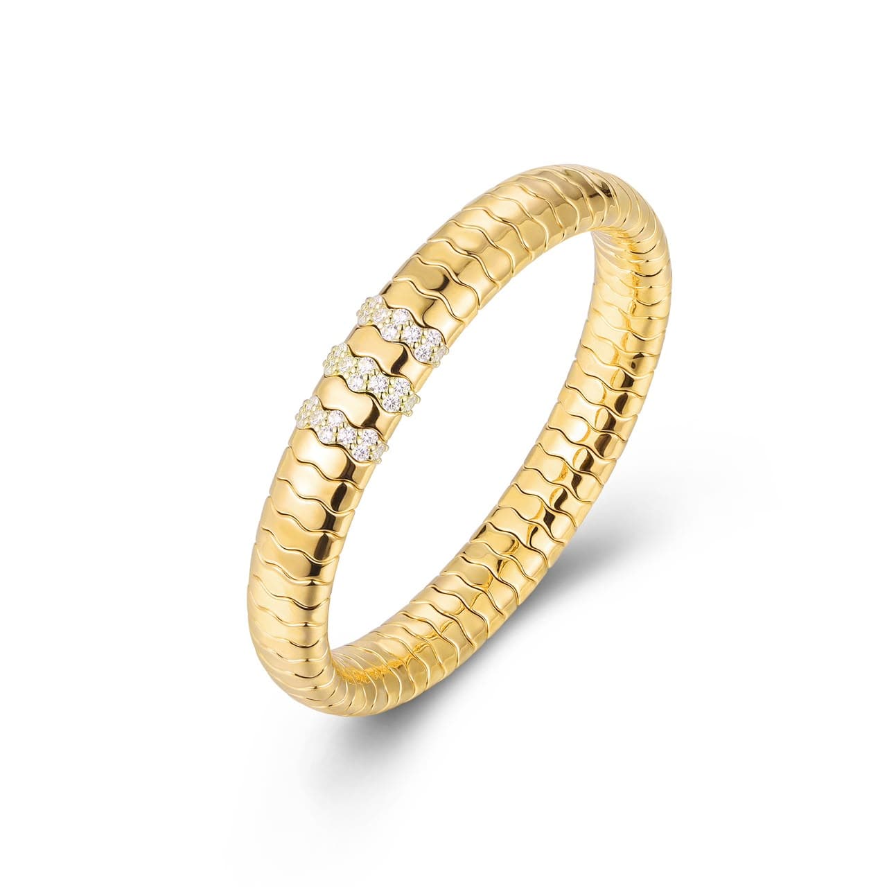 Bracelets XS:  45mm / Yellow Gold / 3 18K Gold Over Ceramic and Diamond Wave Stretch Bracelet