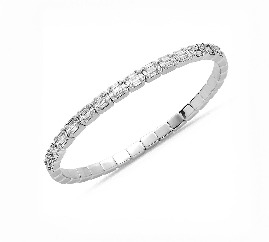 Bracelets XS:  45mm / Yellow Gold / 8.2-10.6 Carats Emerald Cut Diamonds TW 18K Gold Stretch Emerald Cut Illusion Diamond Tennis Bracelet