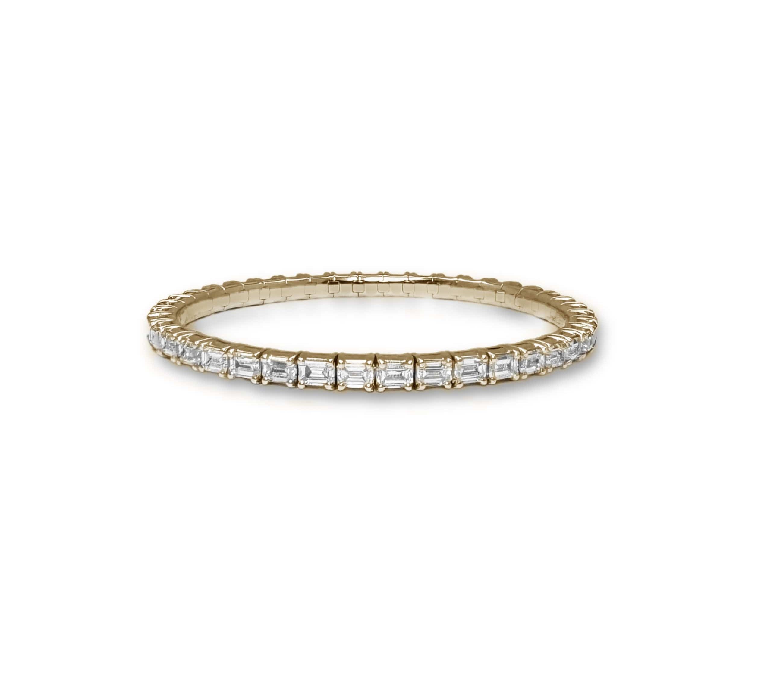 Bracelets XS:  45mm / Yellow Gold / 8.2-10.6 Carats Emerald Cut Diamonds TW 18K Gold Stretch & Stack Emerald Cut  Diamond Tennis Bracelet, 8.0 Carats