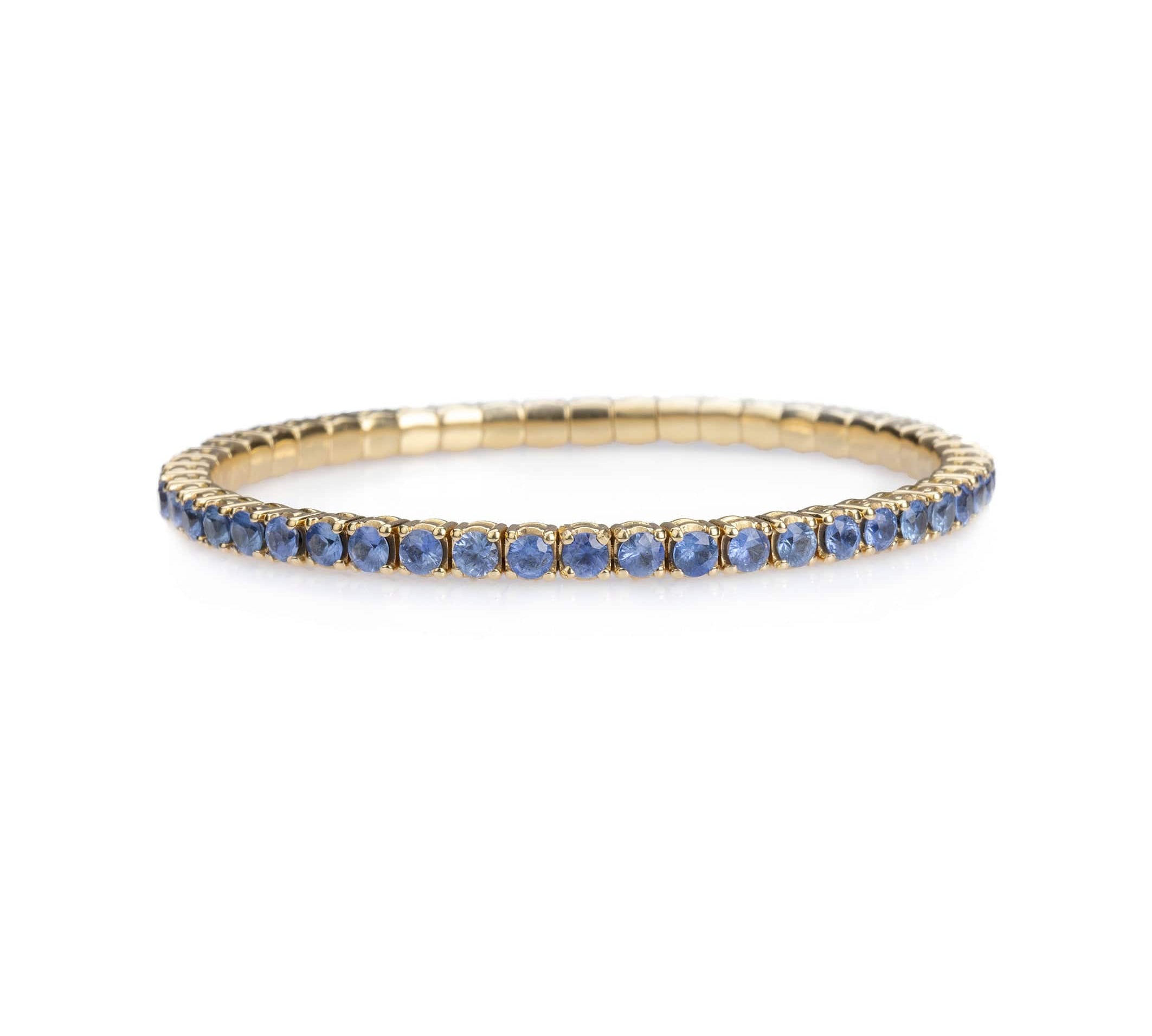 Bracelets XS:  45mm / Yellow Gold / 8.55-10.83 Carats Blue Sapphire TW 18K Gold Stretch & Stack Sky Blue Sapphire Tennis Bracelet, 8.55-18 Carats