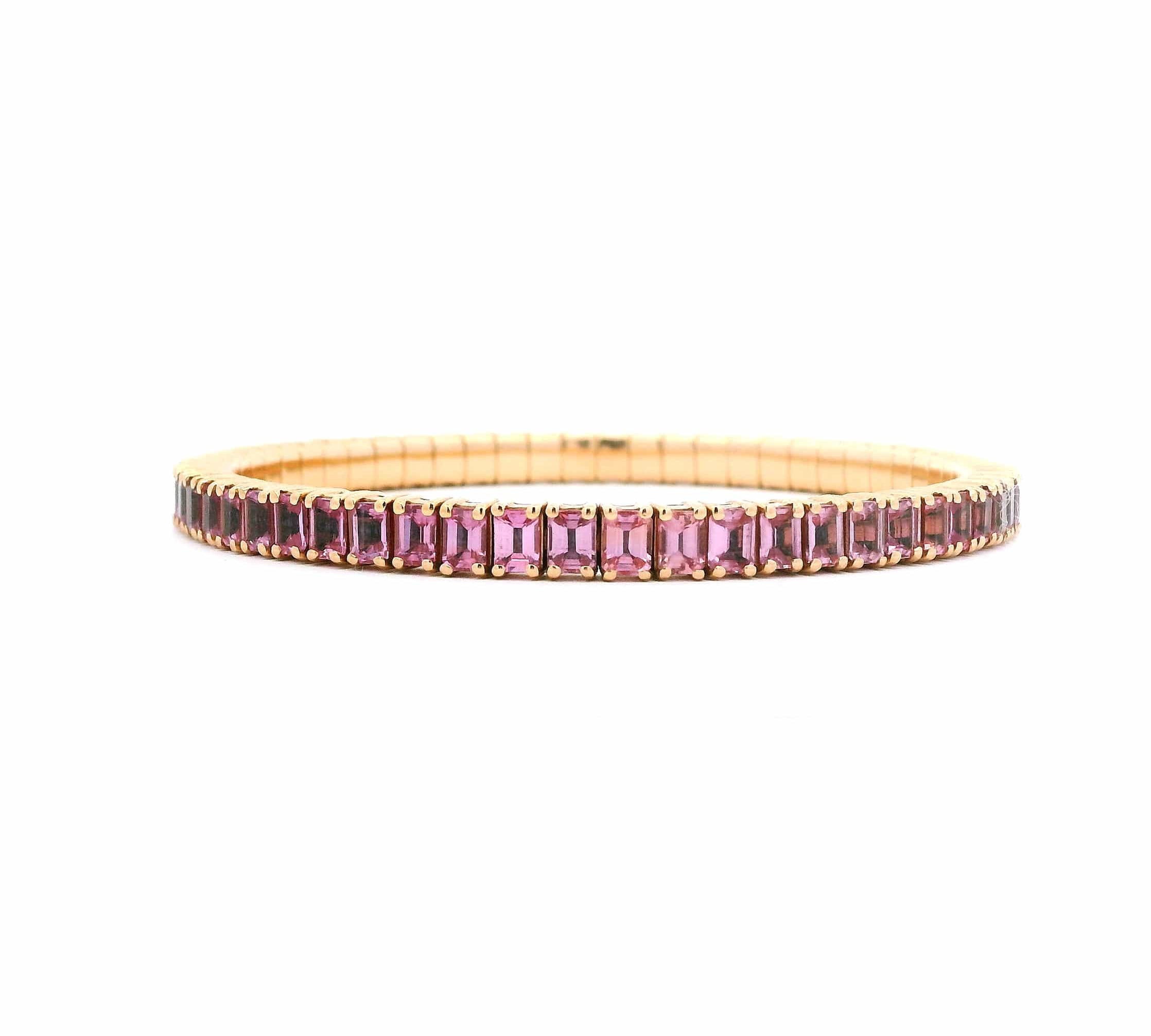 Bracelets XS:  45mm / Yellow Gold / 8.55-10.83 Carats Pink Sapphires TW 18K Gold Stretch Emerald Cut Pink Sapphire Tennis Bracelet, 8.55-18 Carats