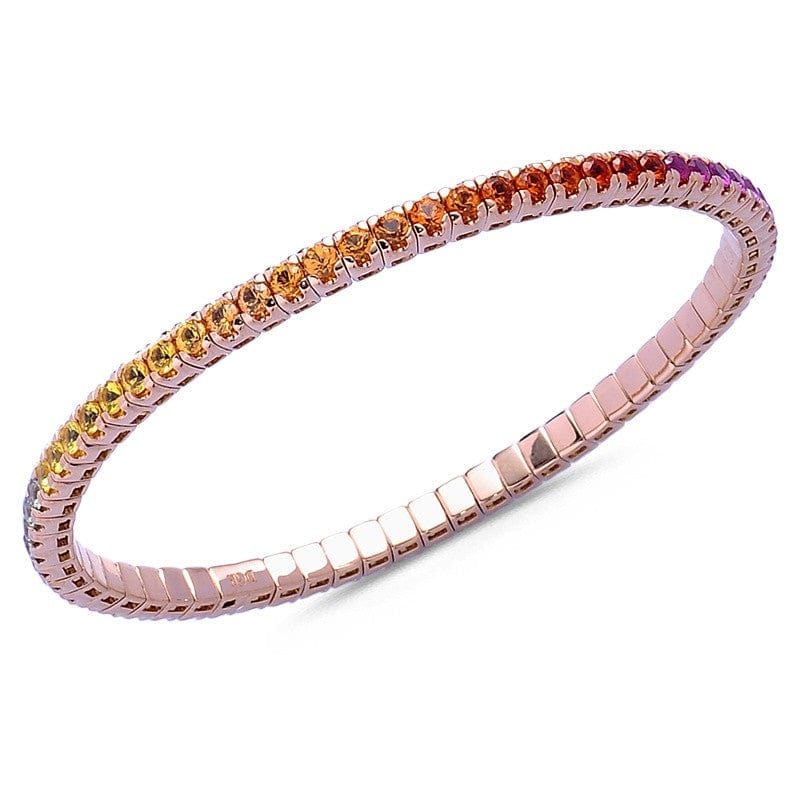 Bracelets XS:  45mm / Yellow Gold / 8.55-10.83 Carats Purple Sapphire TW 18K Gold Stretch Rainbow Sapphire Tennis Bracelet, 8.55-18 Carats