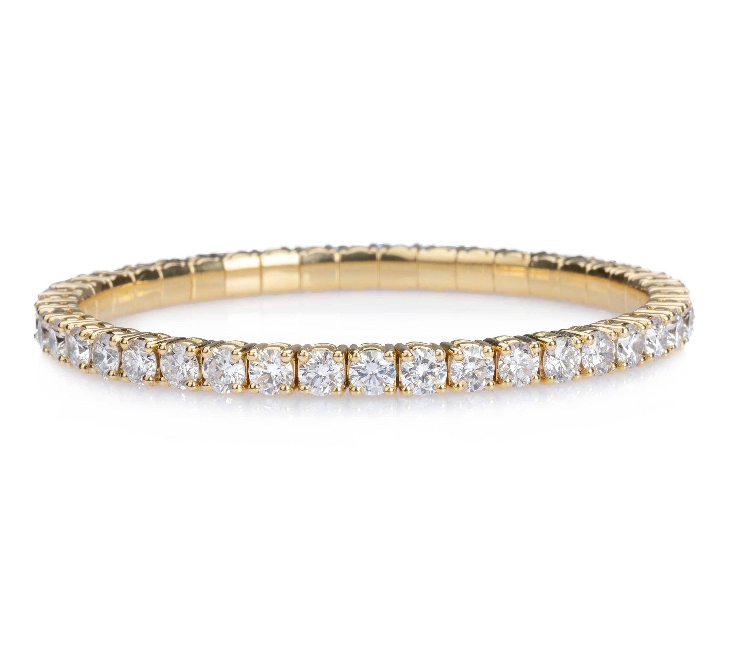Bracelets XS:  45mm / Yellow Gold / 9.0-12.0 Carats Diamonds TW 18K Gold Stretch & Stack Round Diamond Tennis Bracelet, 10.2 Carats, Lab Diamonds