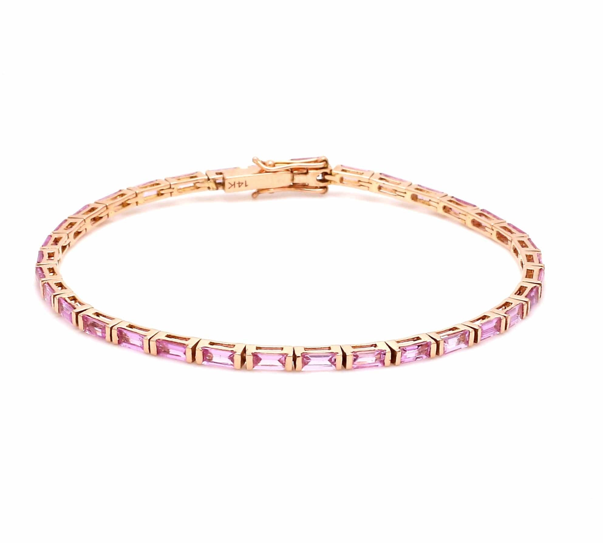 Bracelets Yellow Gold / 14K 14K & 18K Gold Pink Sapphire Baguette Tennis Anklet, East West