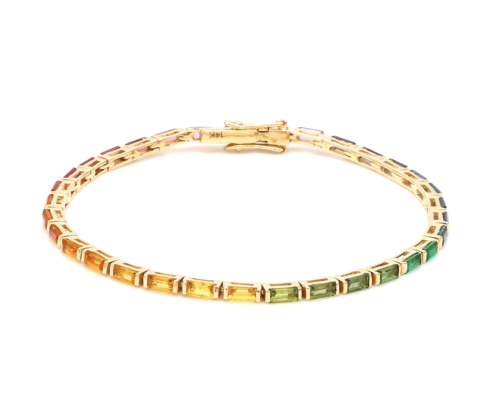 Bracelets Yellow Gold / 14K 14K & 18K Gold Rainbow Baguette Tennis Bracelet, East West