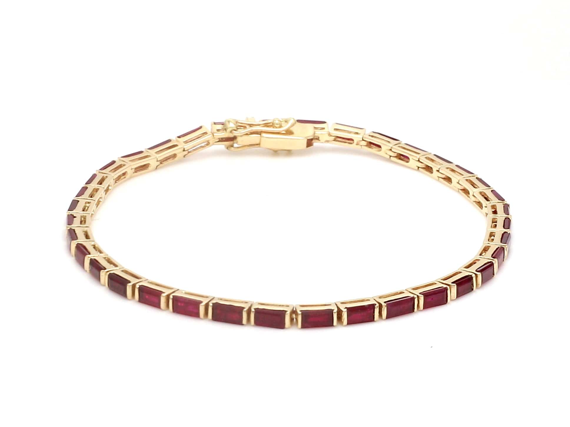 Bracelets Yellow Gold / 14K 14K & 18K Gold Ruby Baguette Tennis Anklet, East West