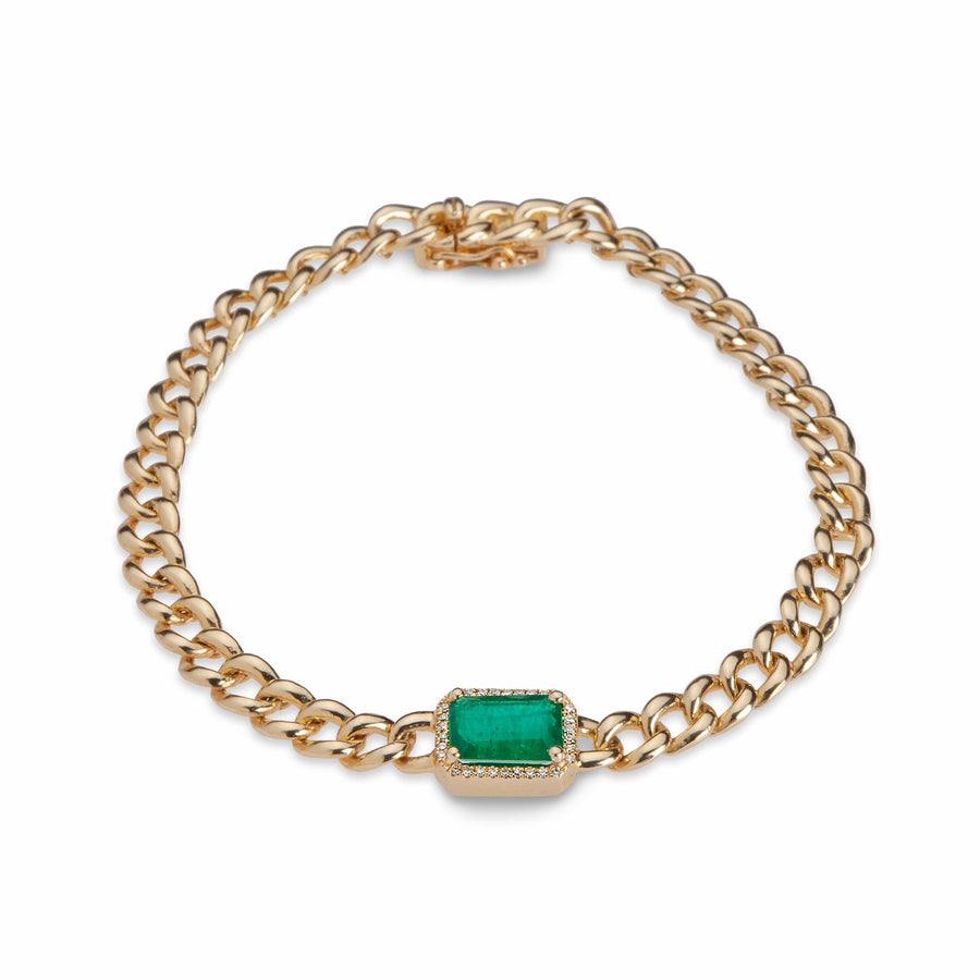 Bracelets Yellow Gold / 14K 14K Gold Emerald and Diamond Cuban Chain Bracelet