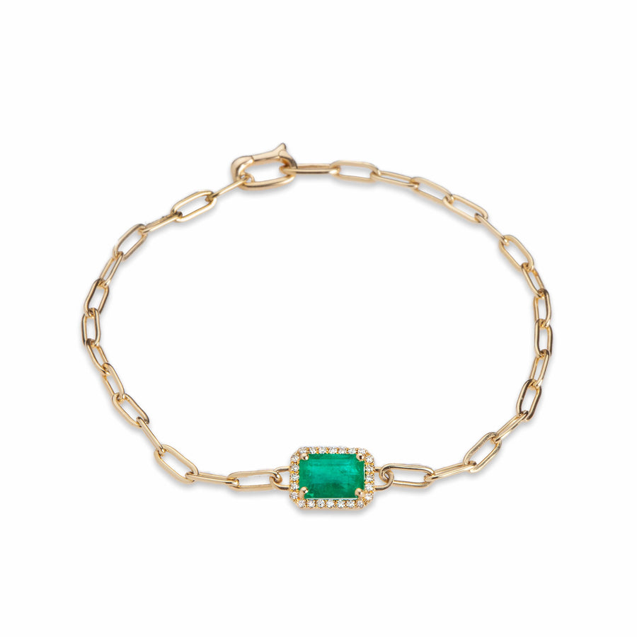 Bracelets Yellow Gold / 14K 14K Gold Emerald and Diamond Paper Clip Chain Bracelet