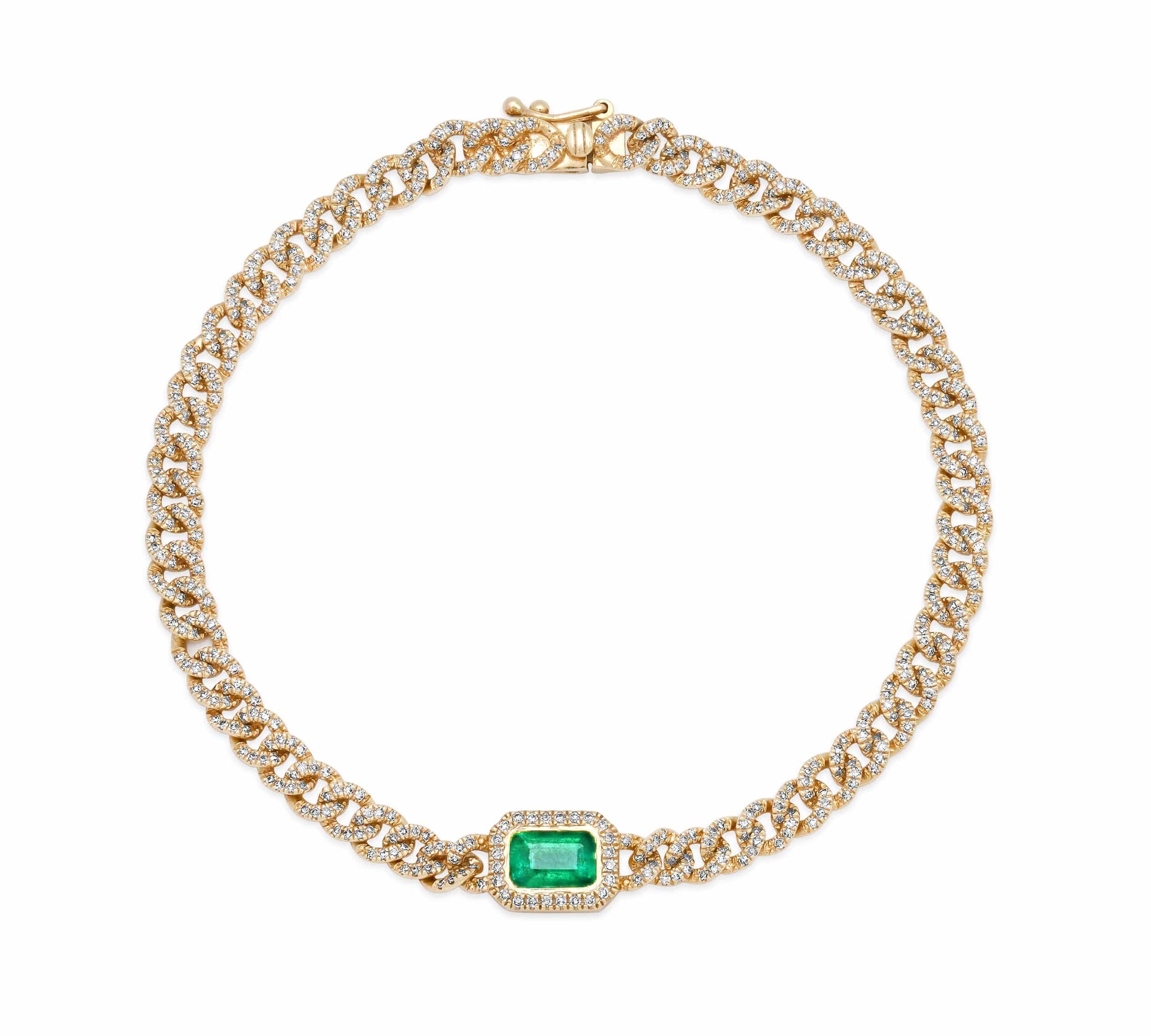 Bracelets Yellow Gold / 14K 14K Gold Emerald and Pave-Diamond Cuban Link Chain Bracelet