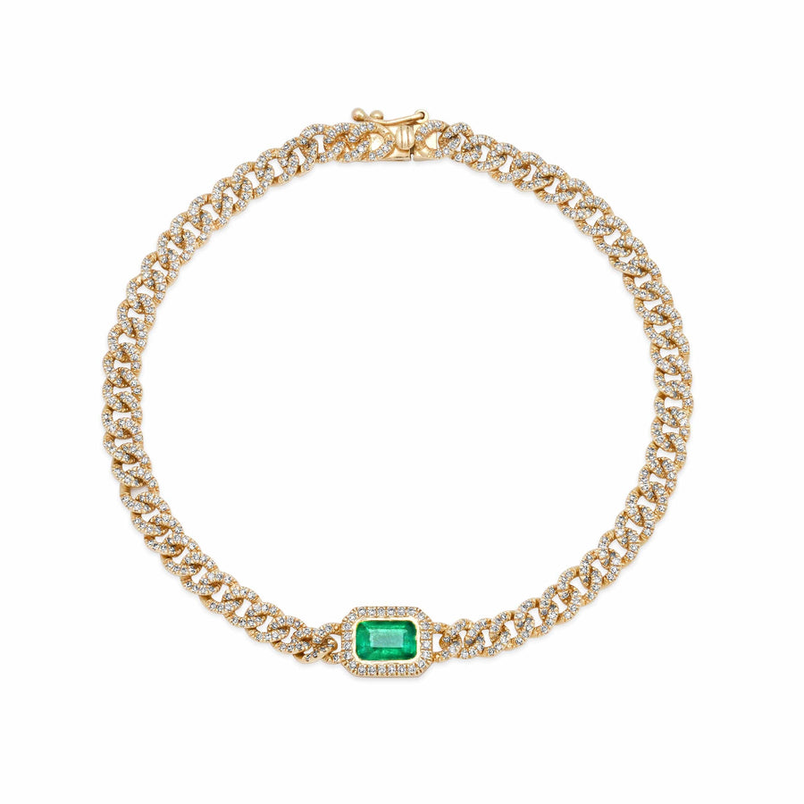 Bracelets Yellow Gold / 14K 14K Gold Emerald and Pave-Diamond Cuban Link Chain Bracelet