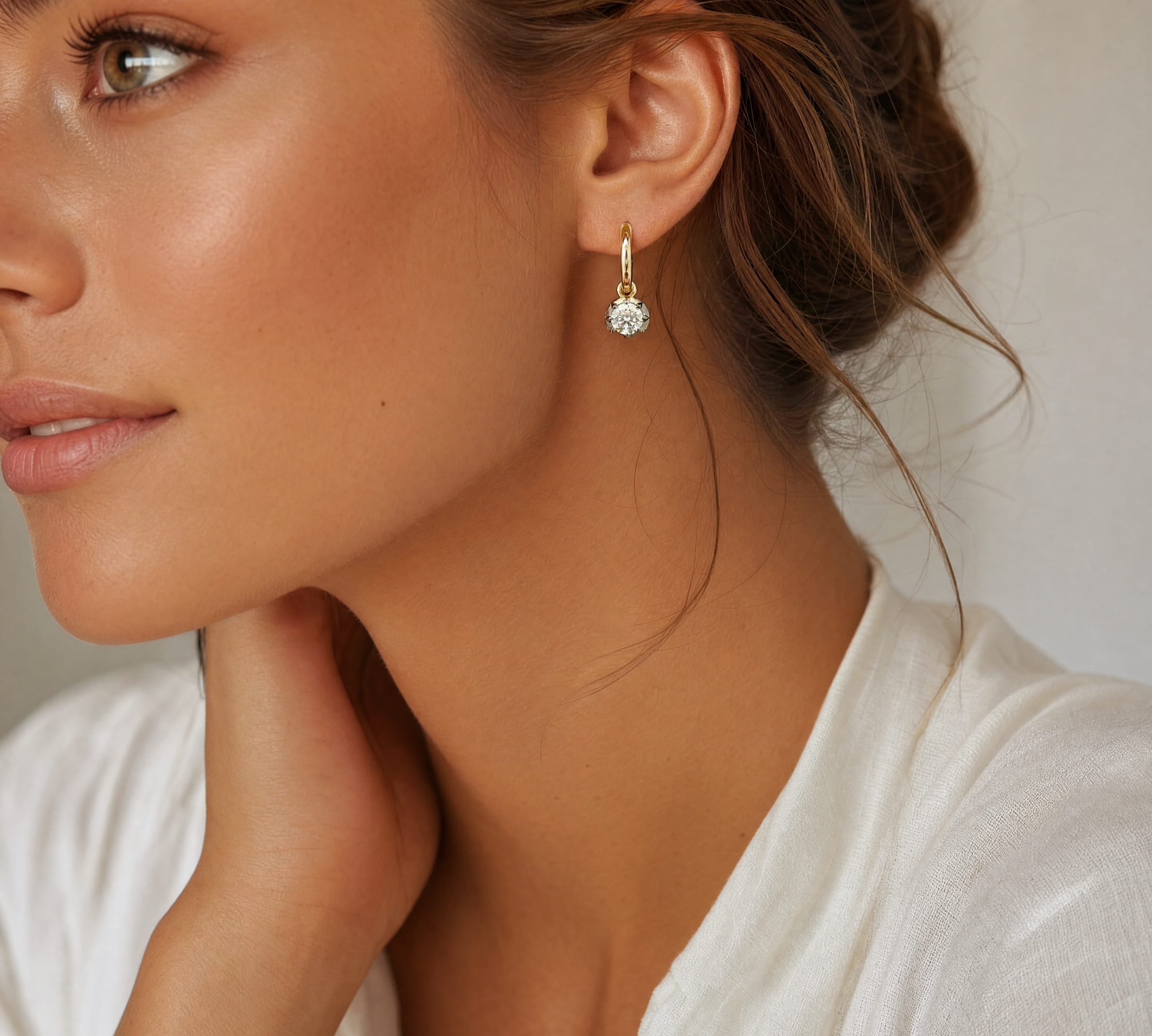 Charms & Pendants 14K Bezel Set Round Diamond Georgian Drop Earrings