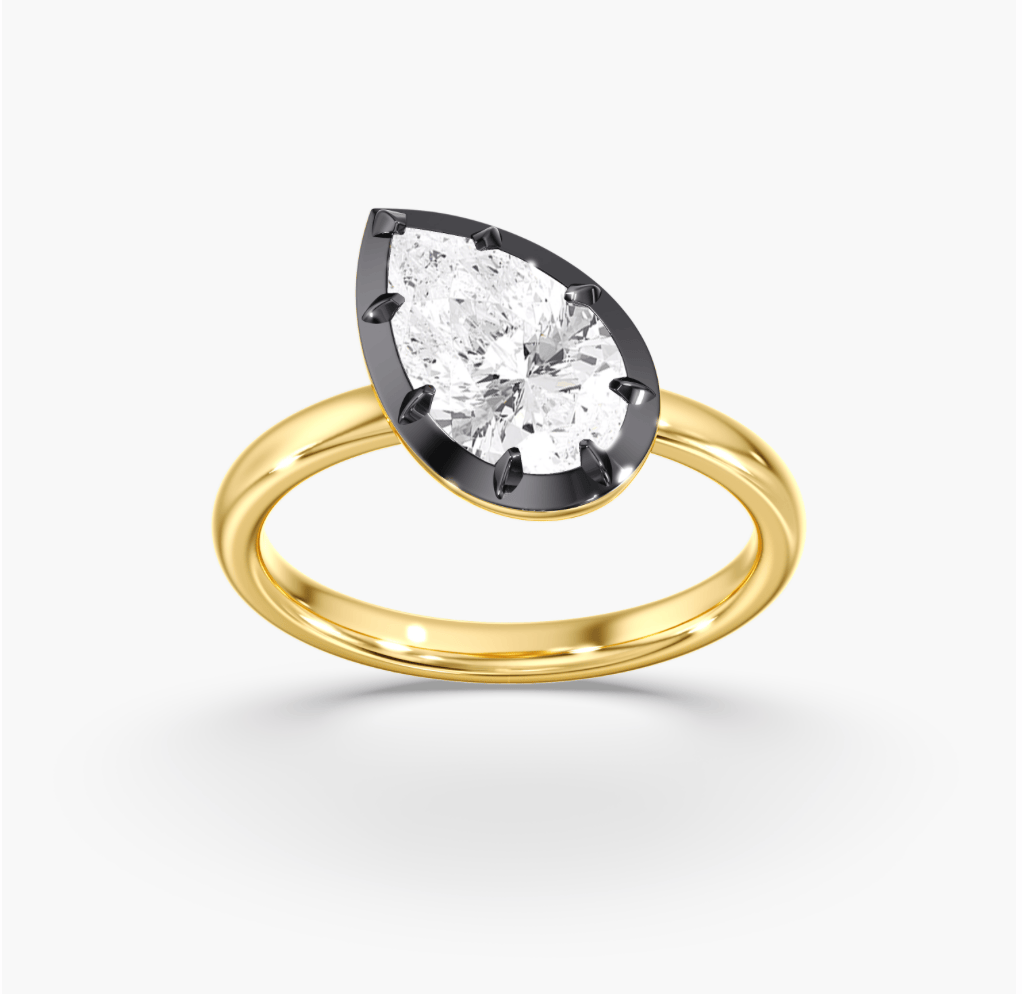 Charms & Pendants 14K Bezel Set Round Diamond Georgian Pear Ring, Black Gold, Lab Grown