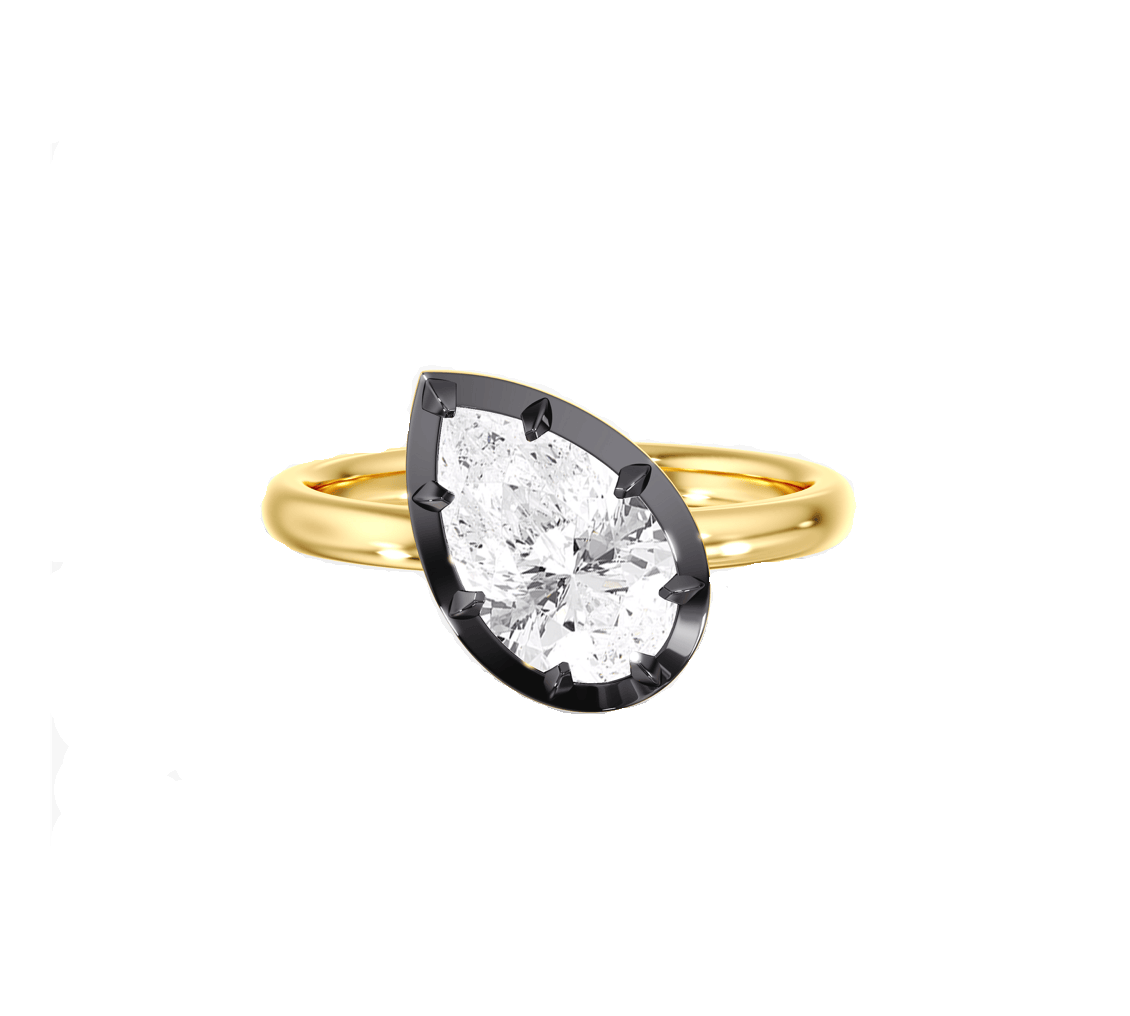 Charms & Pendants 14K Bezel Set Round Diamond Georgian Pear Ring, Black Gold, Lab Grown