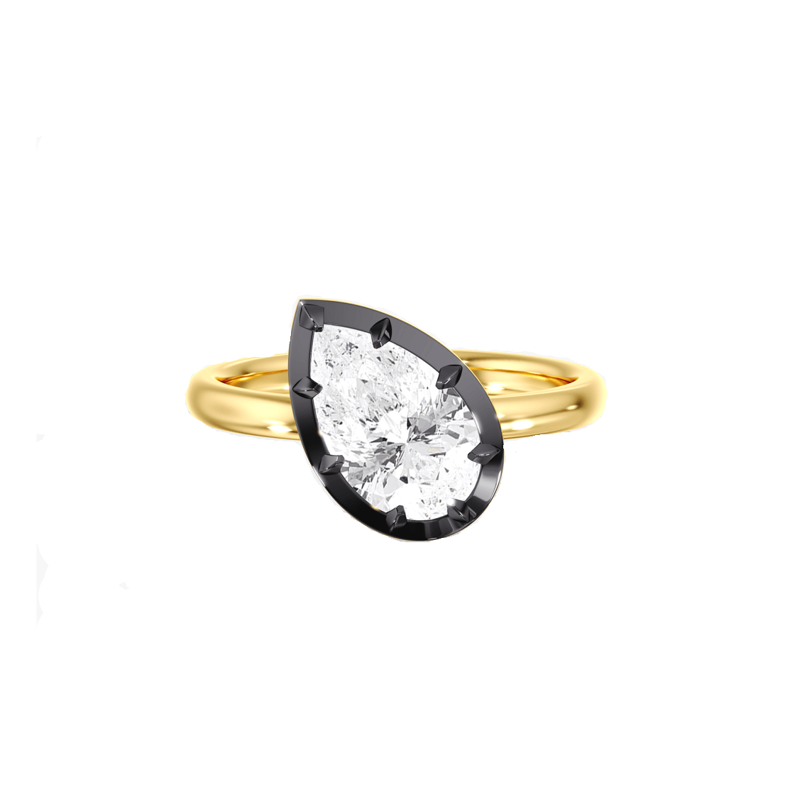 Charms & Pendants 14K Bezel Set Round Diamond Georgian Pear Ring, Black Gold, Lab Grown