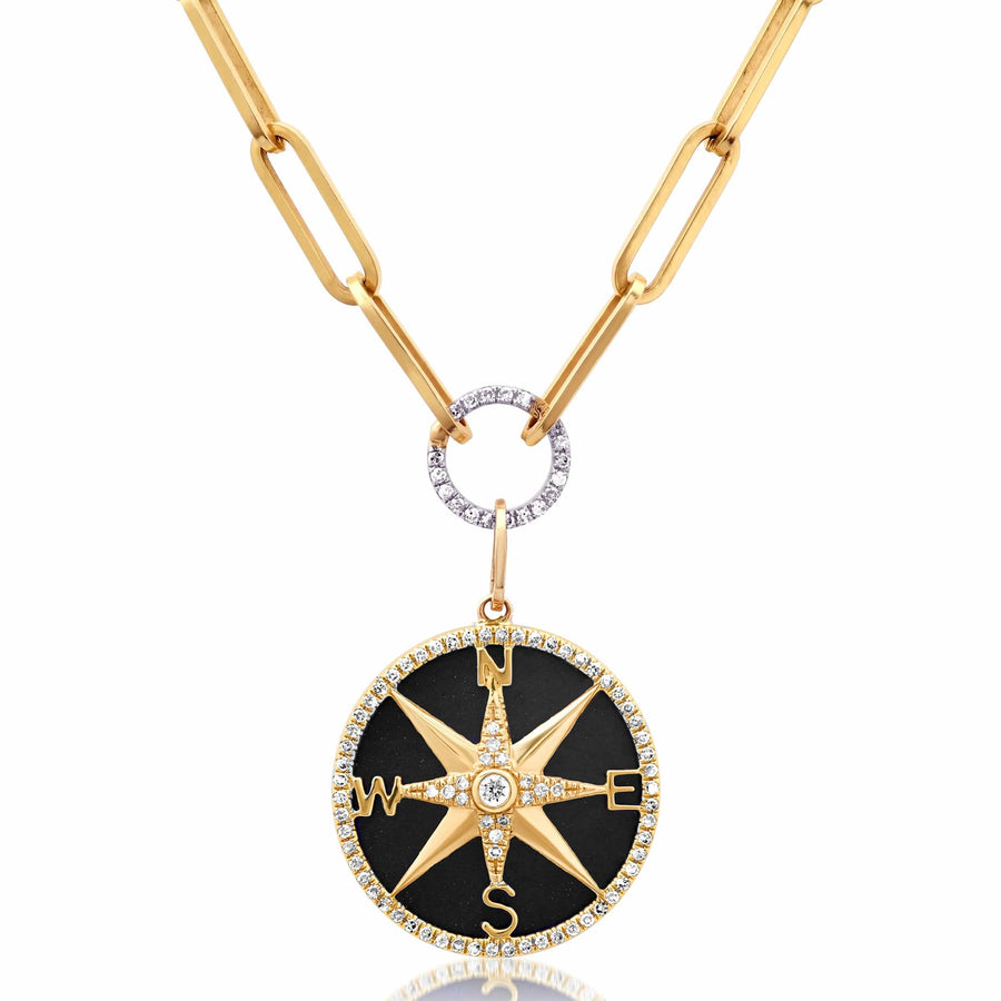 Charms & Pendants 14K Gold Black Onyx and Pave Diamond Compass Charm, Full Diamonds