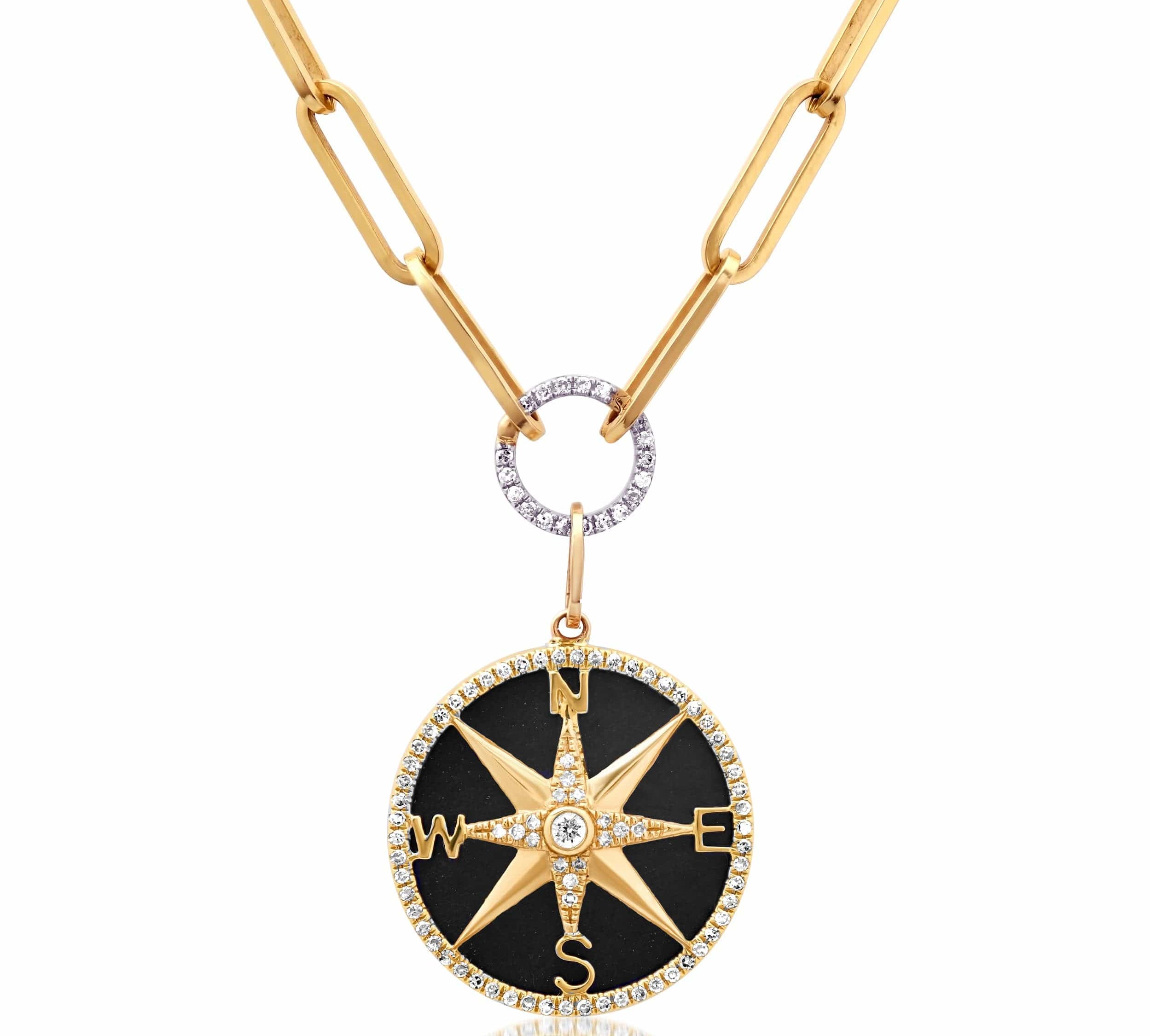 Charms & Pendants 14K Gold Black Onyx and Pave Diamond Compass Charm. Large