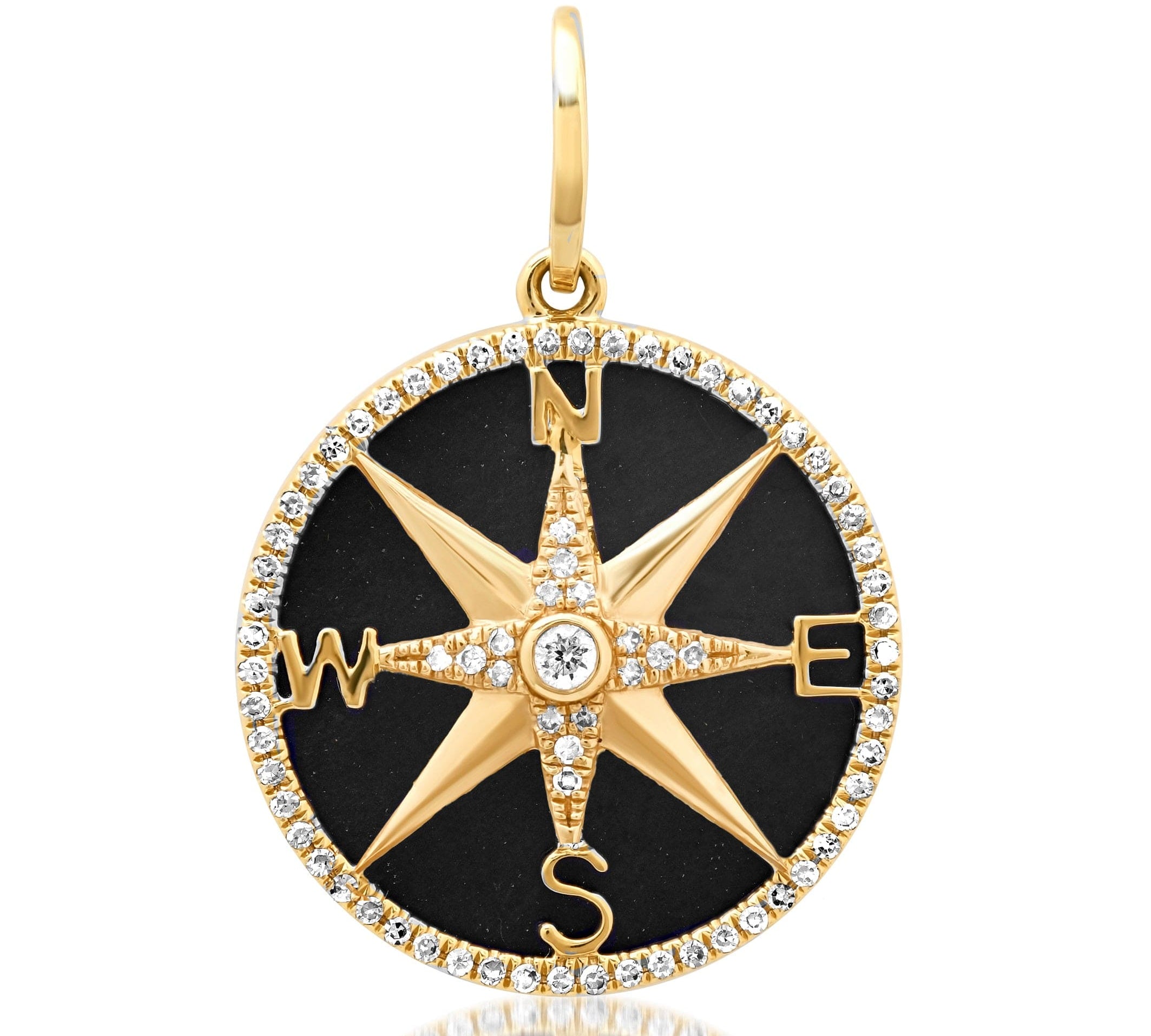 Charms & Pendants 14K Gold Black Onyx and Pave Diamond Compass Charm. Large