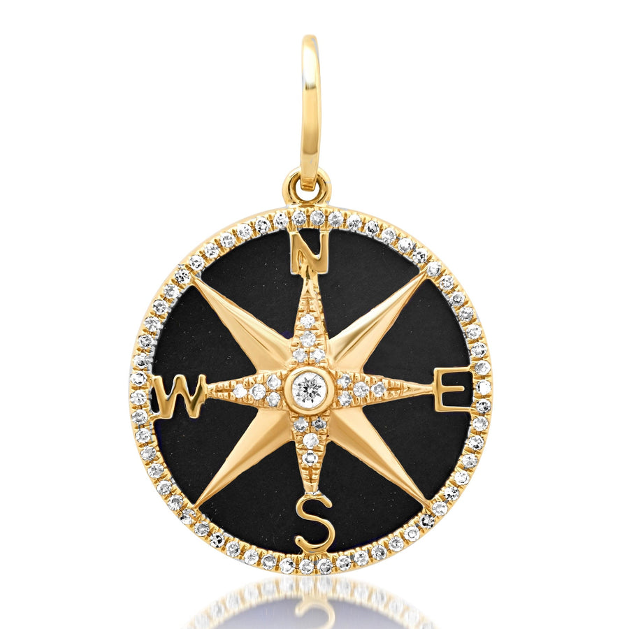 Charms & Pendants 14K Gold Black Onyx and Pave Diamond Compass Charm. Large