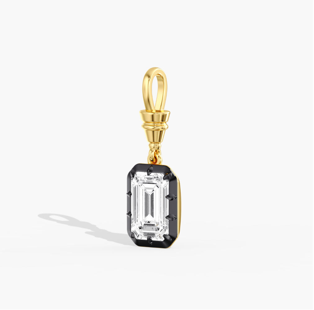 Charms & Pendants 14K Gold Emerald Cut DIamond Diamond Georgian Charm, Lab Grown