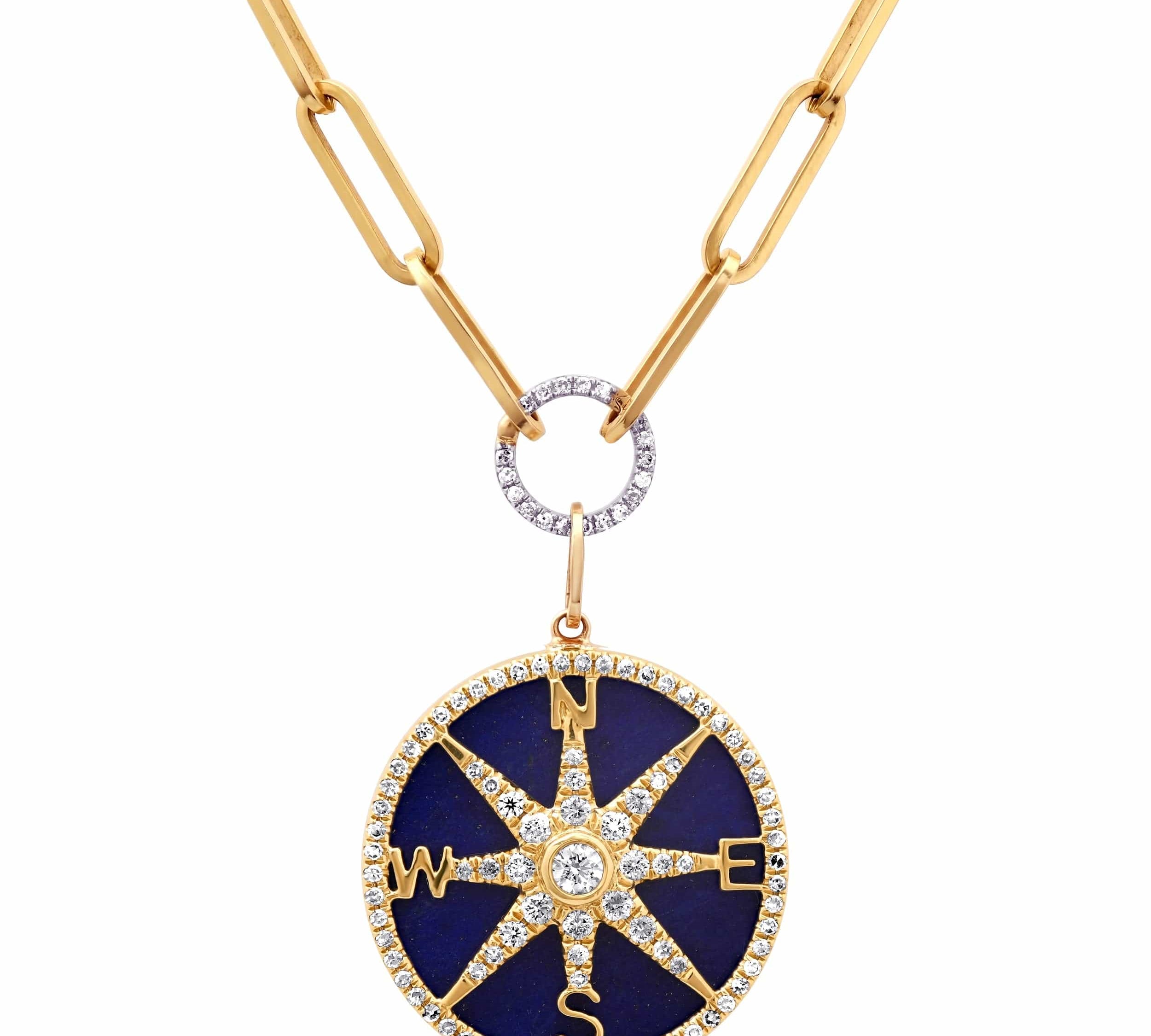Charms & Pendants 14K Gold Lapis and Pave Diamond Compass Charm, Full Diamonds