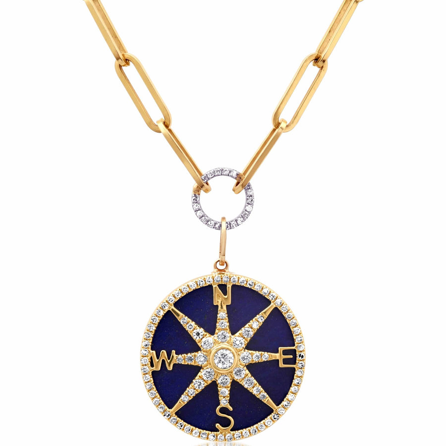Charms & Pendants 14K Gold Lapis and Pave Diamond Compass Charm, Full Diamonds