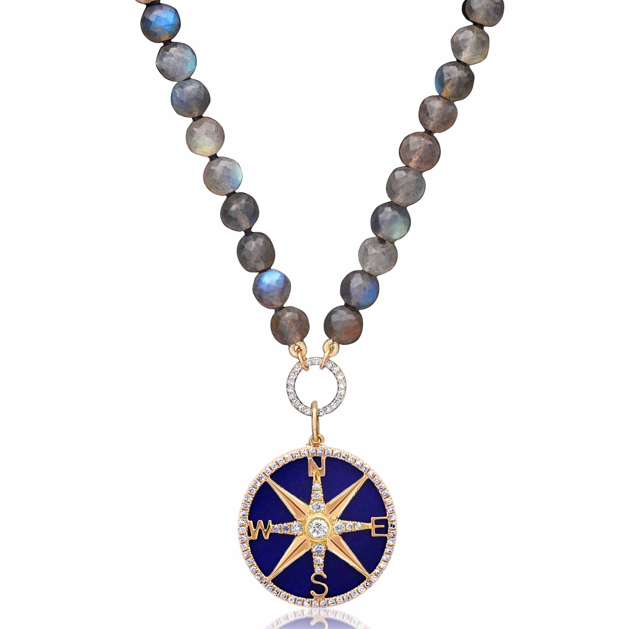 Charms & Pendants 14K Gold Lapis and Pave Diamond Compass Charm, Large