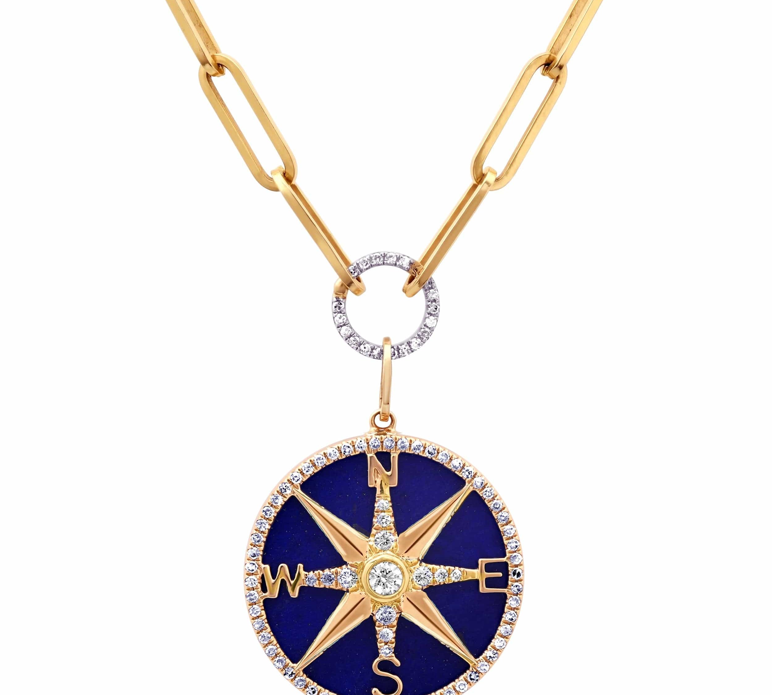 Charms & Pendants 14K Gold Lapis and Pave Diamond Compass Charm, Large