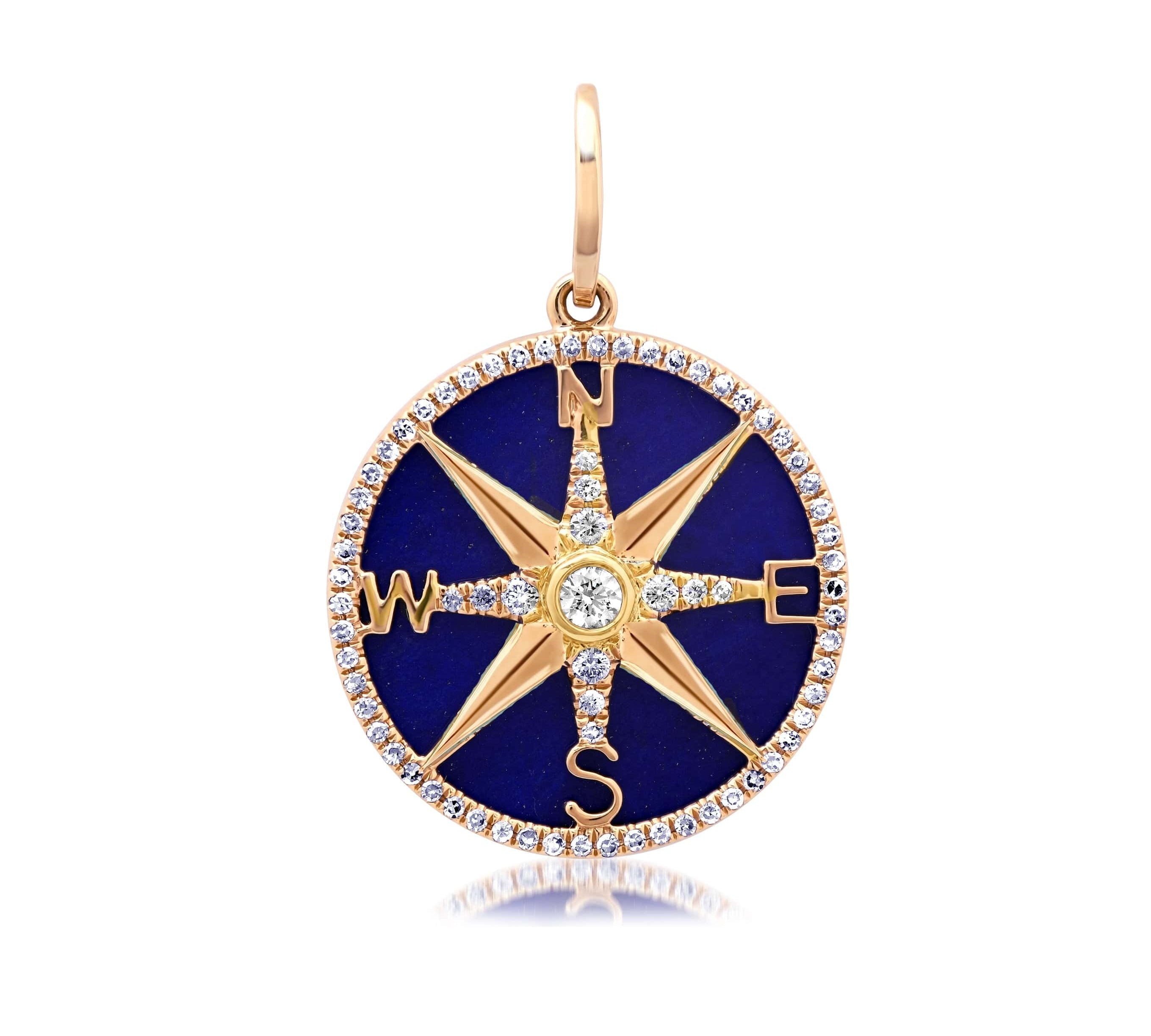 Charms & Pendants 14K Gold Lapis and Pave Diamond Compass Charm, Medium