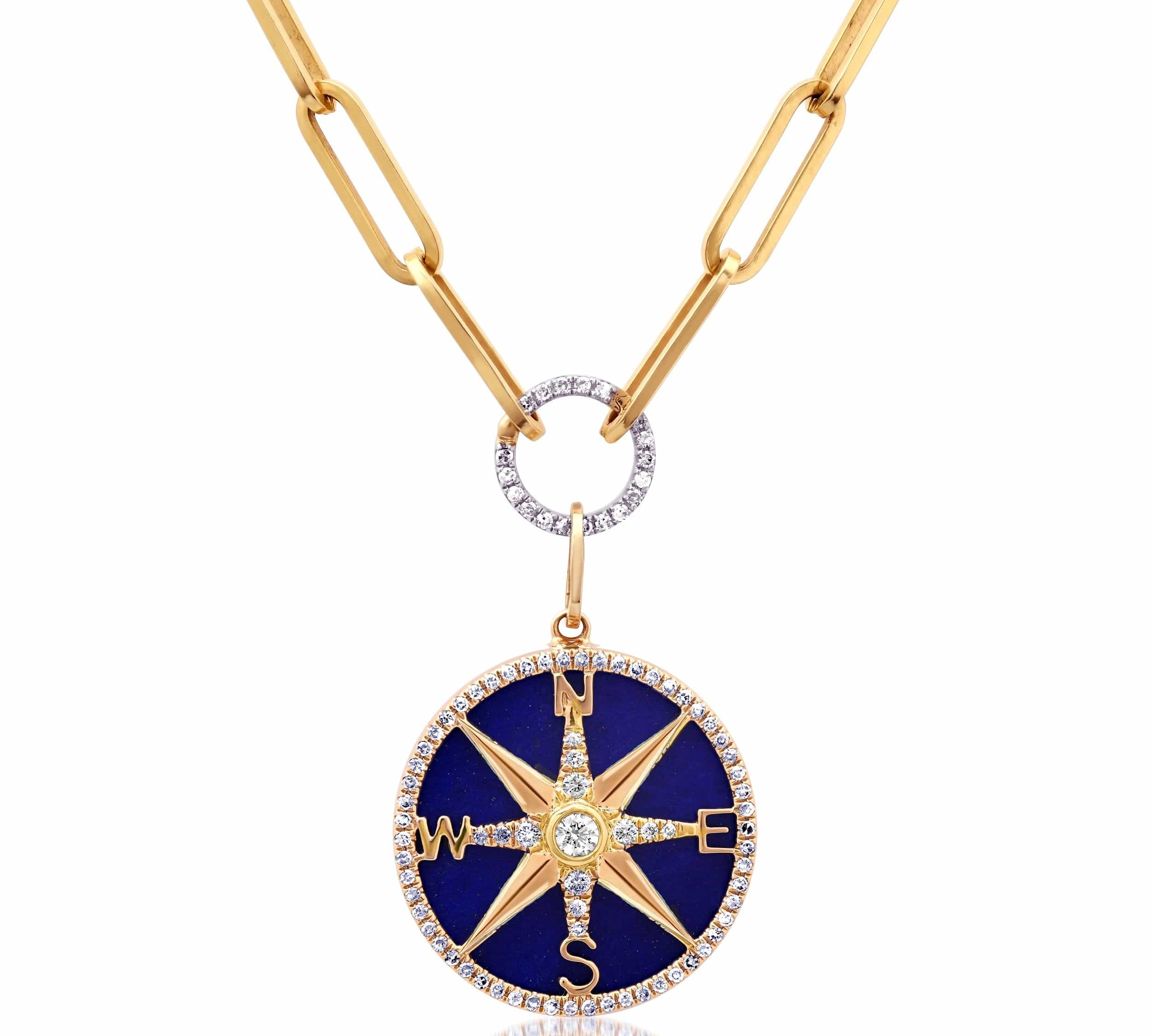 Charms & Pendants 14K Gold Lapis and Pave Diamond Compass Charm, Medium