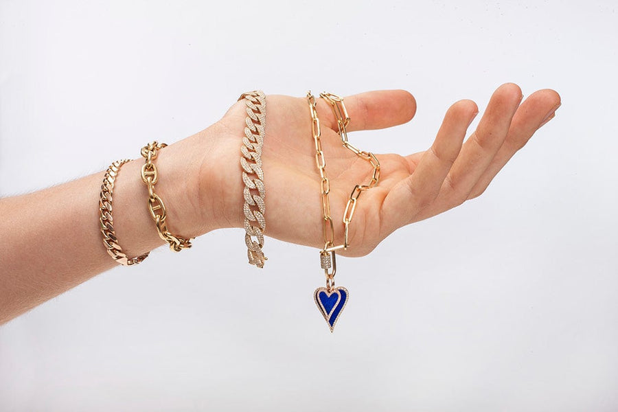 Charms & Pendants 14K Gold Large Blue Lapis and Diamond Elongated Heart Charm
