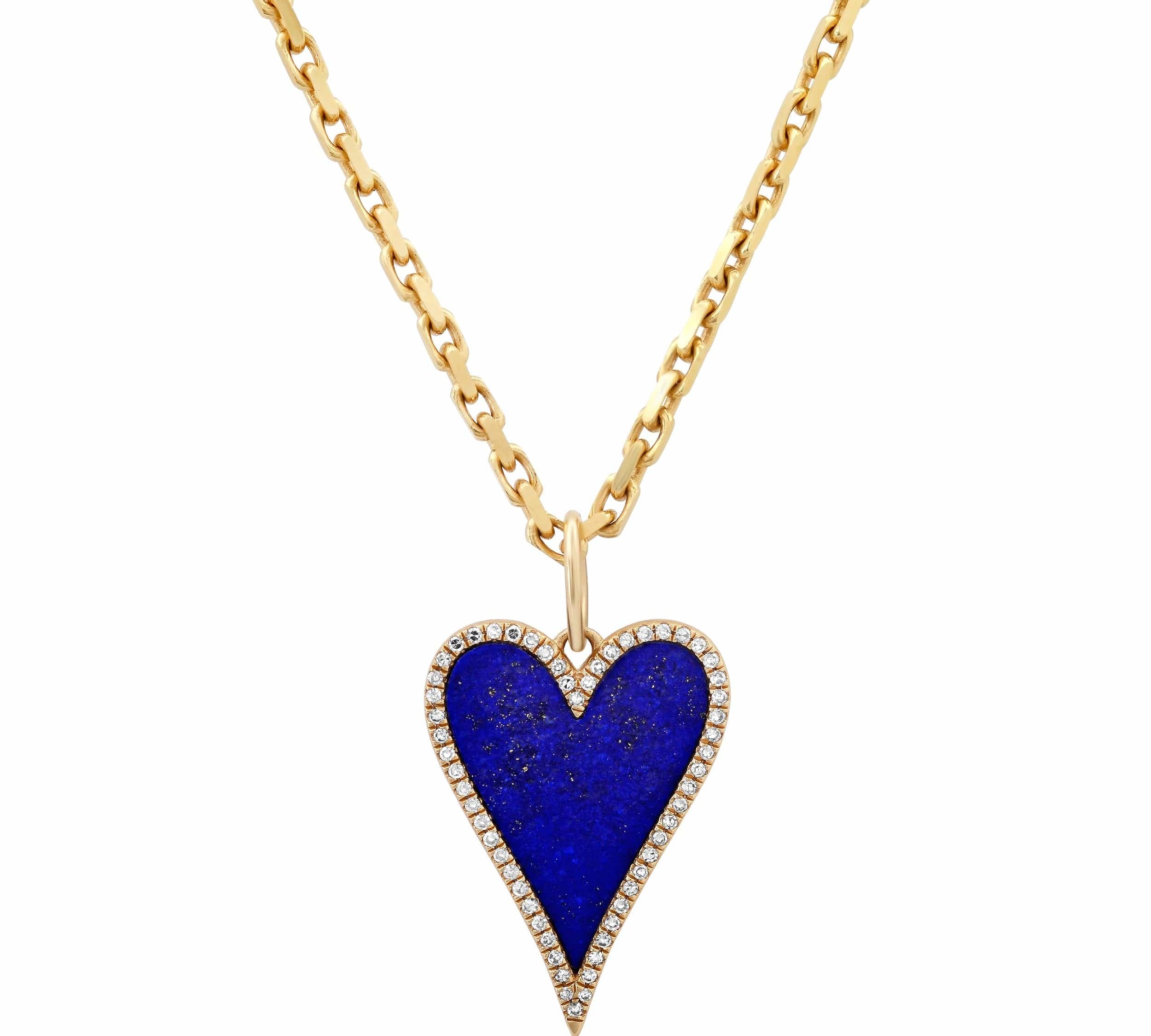 Charms & Pendants 14K Gold Large Blue Lapis and Diamond Elongated Heart Charm