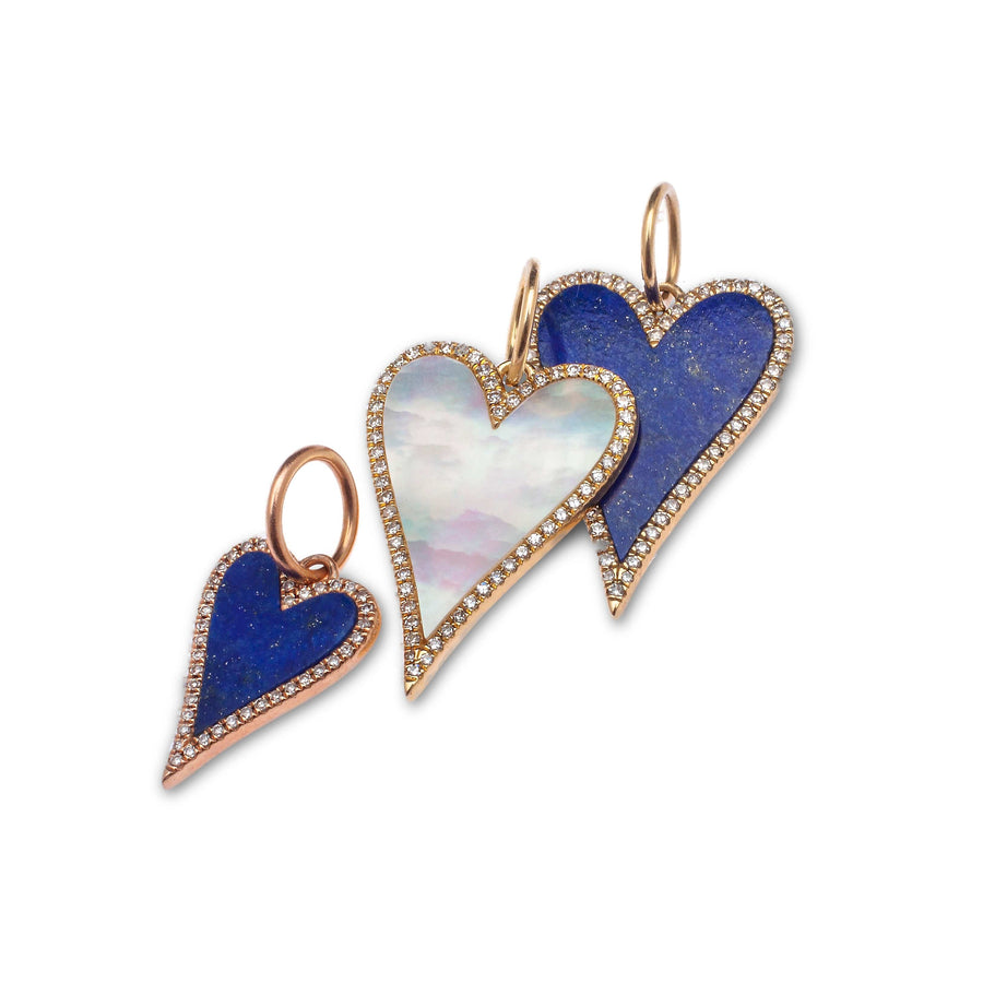 Charms & Pendants 14K Gold Large Mother of Pearl and Diamond Elongated Heart Charm
