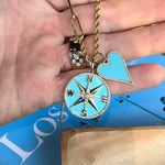 Charms & Pendants 14K Gold Large Turquoise and Diamond Elongated Heart Charm