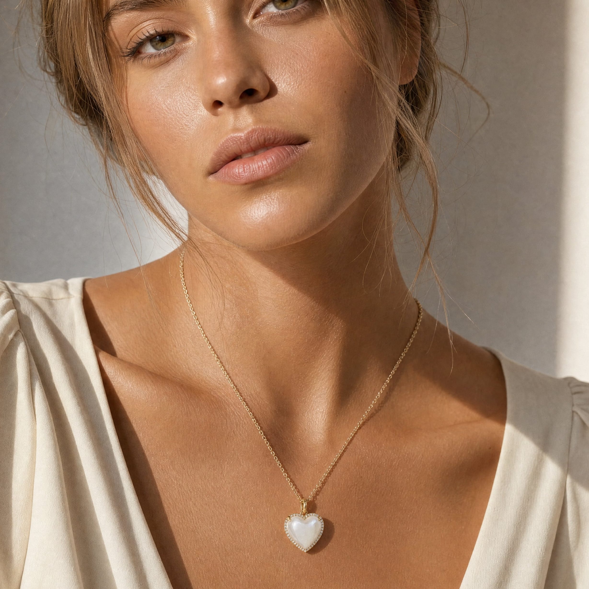 Charms & Pendants 14K Gold Moonstone and Micro-Pave Diamond Puffy Heart Charm, Large