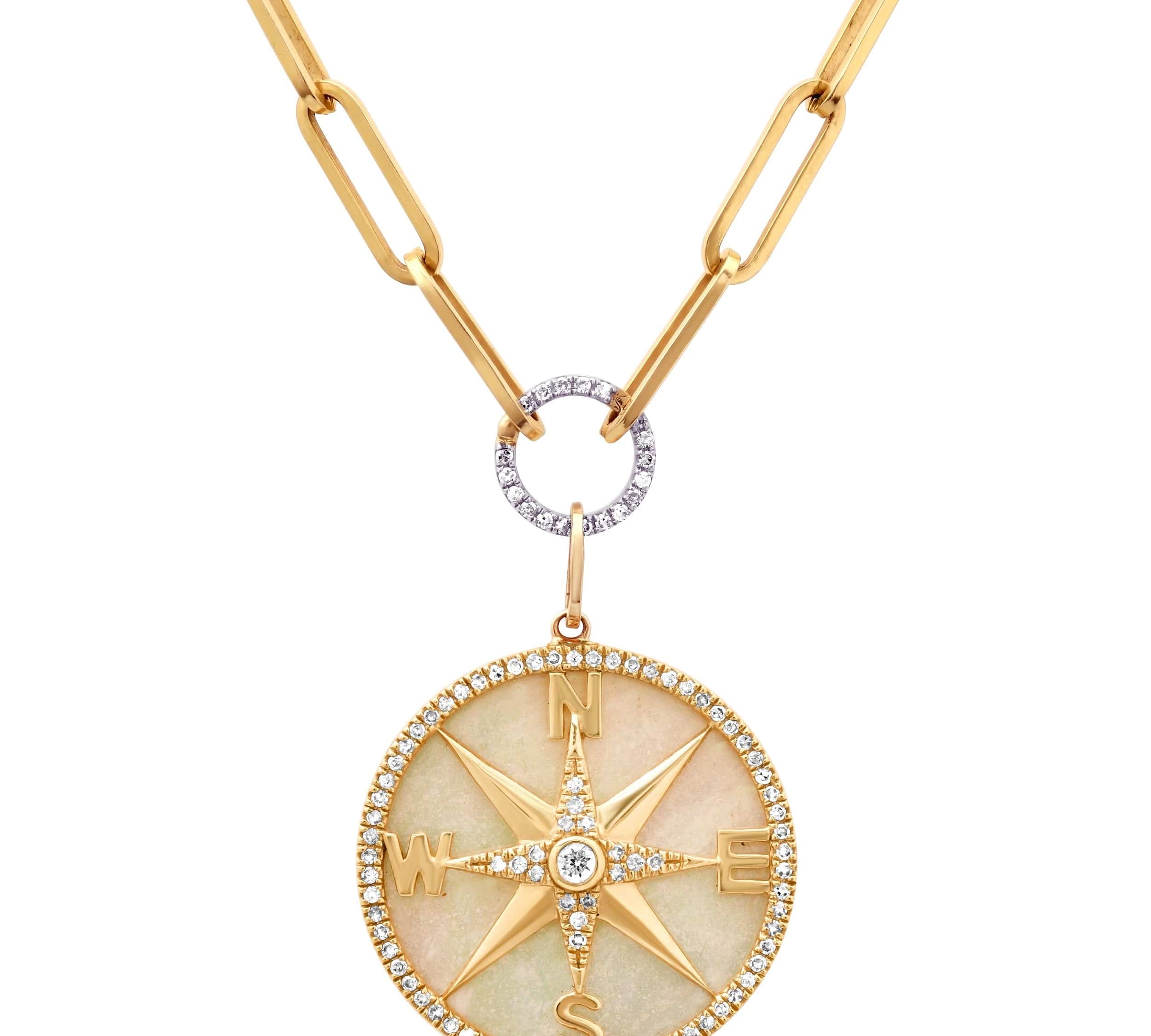 Charms & Pendants 14K Gold Mother of Pearl and Pave Diamond Compass Charm, Large