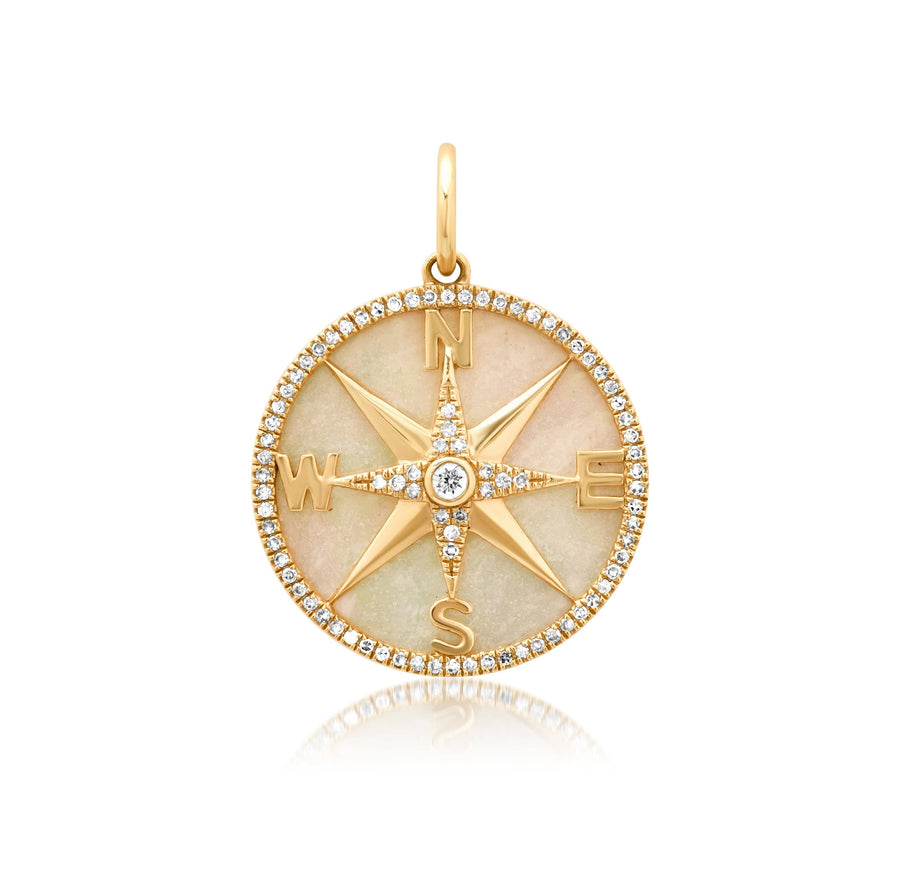 Charms & Pendants 14K Gold Mother of Pearl and Pave Diamond Compass Charm, Medium